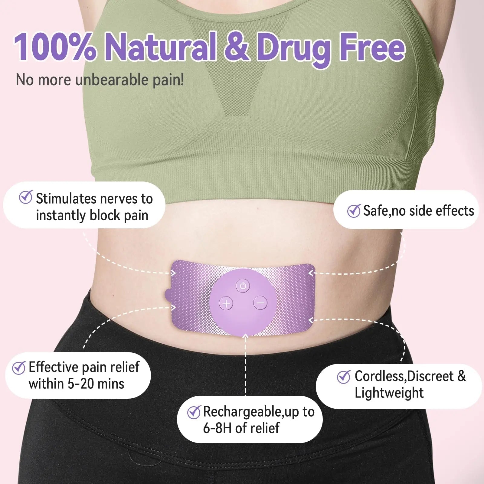 JUSTWILL Wireless Portable Period Cramps Pain Relief Simulator with 3 Modes 30 Intensity Rechargeable TENS Unit for Menstrual Cramp Relief Home Medical Device,Gift for Women Wife Girlfriend Girl JUSTWILLAu supplements