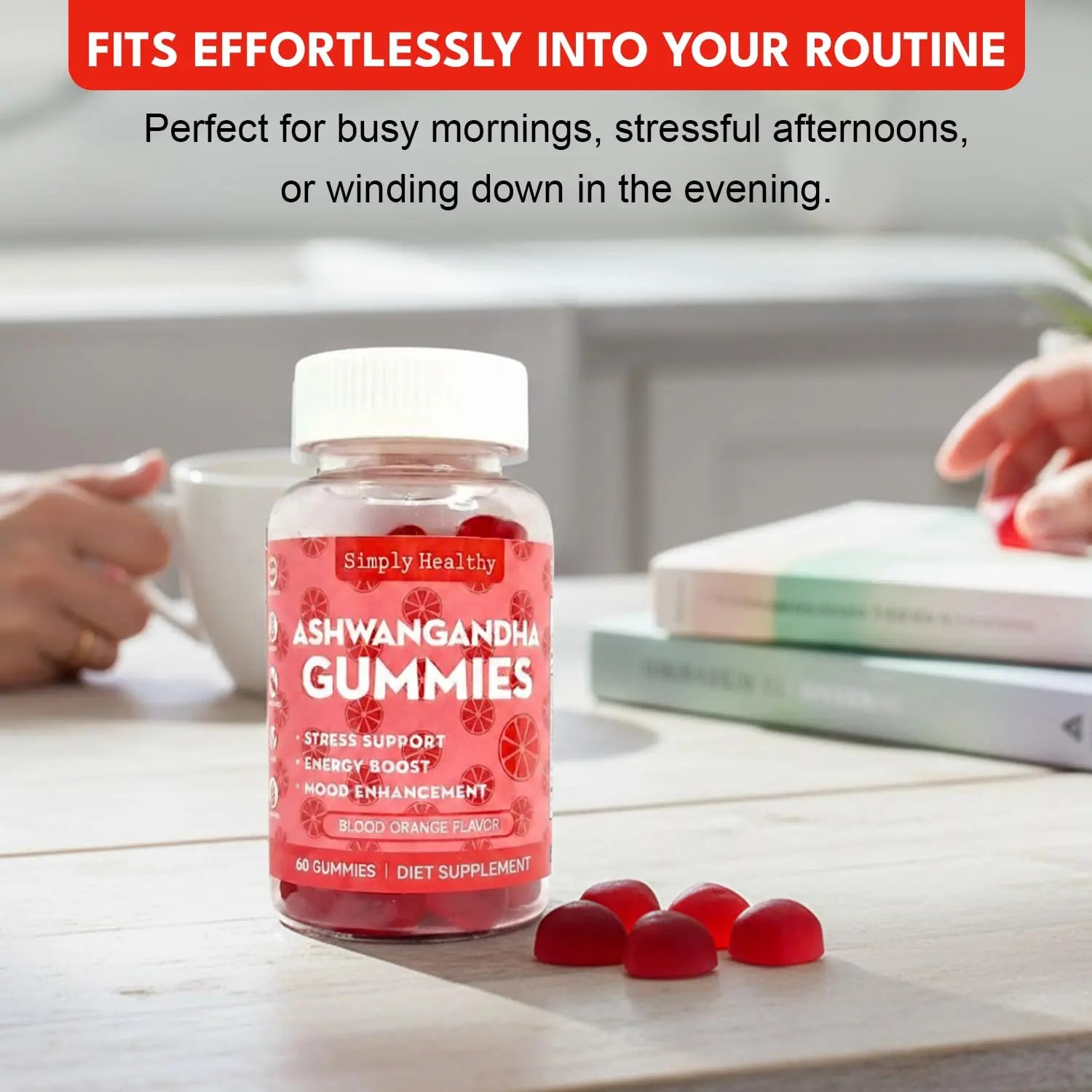 Simply Healthy Premium Ashwagandha Gummies, Stress Support with Blood Orange Flavor, Vegan, Easy to Chew, Daily Aid, Energy Booster, Mood Enhancer, for Both Men and Women, 60 Gummies Simply Healthynz supplements