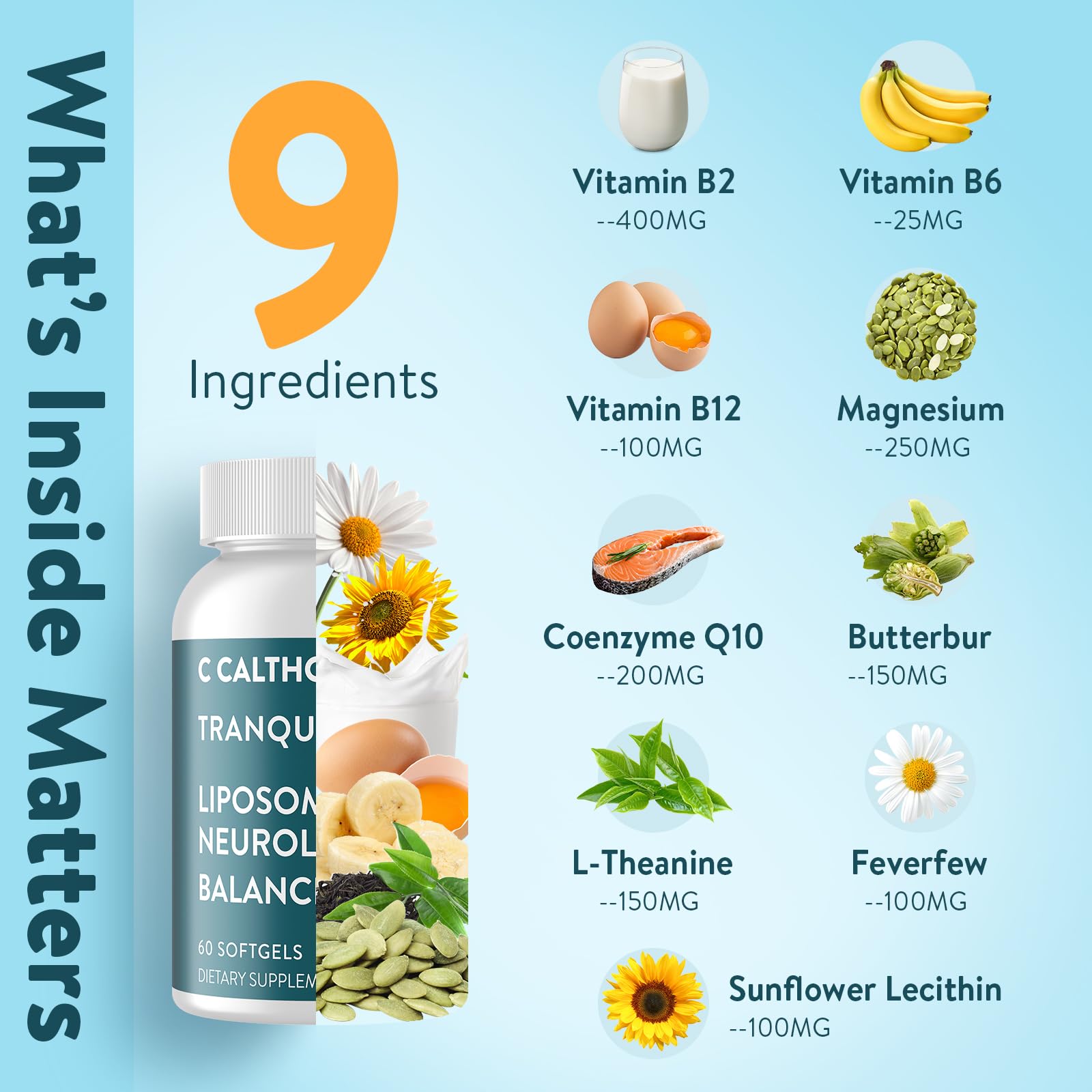 C Calthorvitana Migraine Relief Supplement – Liposomal Riboflavin, Vitamin B2 B6 & B12, Magnesium, CoQ10, L-Theanine, PA-Free Butterbur & Feverfew – Natural Head & Nerve – 60 Softgels C CalthorvitanaAu supplements
