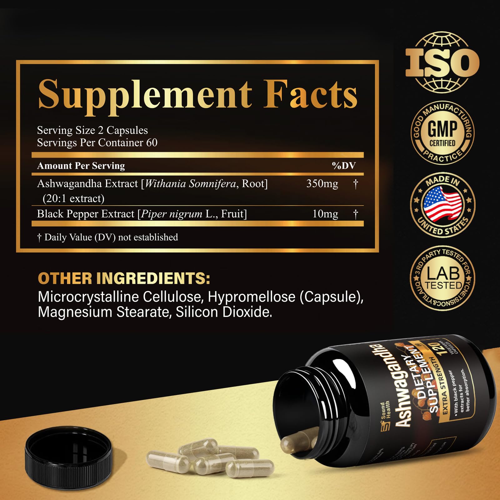 7000mg Ashwagandha Supplements Powder (20:1 Root Extract), 120 Organic Ashwagandha Capsules for Women & Men, Black Pepper & BioPerine for Absorption, Non GMO, Third-Party Tested, Gluten Free SoundHealthAu supplements