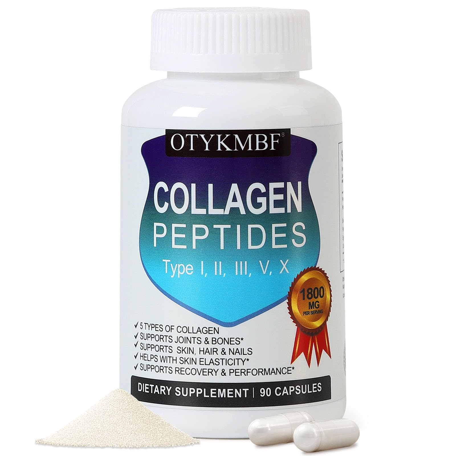 OTYKMBF Multi Collagen Peptides Pills 1800mg, Type I, II, III, V, X - Hydrolyzed Premium Collagen Complex Supports Skin, Joints, Hair & Nails, Hydrolyzed Protein for Women Men, 90 Capsules OTYKMBFAu supplements