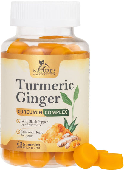 Turmeric Ginger Gummies - Vegan Turmeric Curcumin Gummy with 95% Curcuminoids Nature's NutritionUS supplements