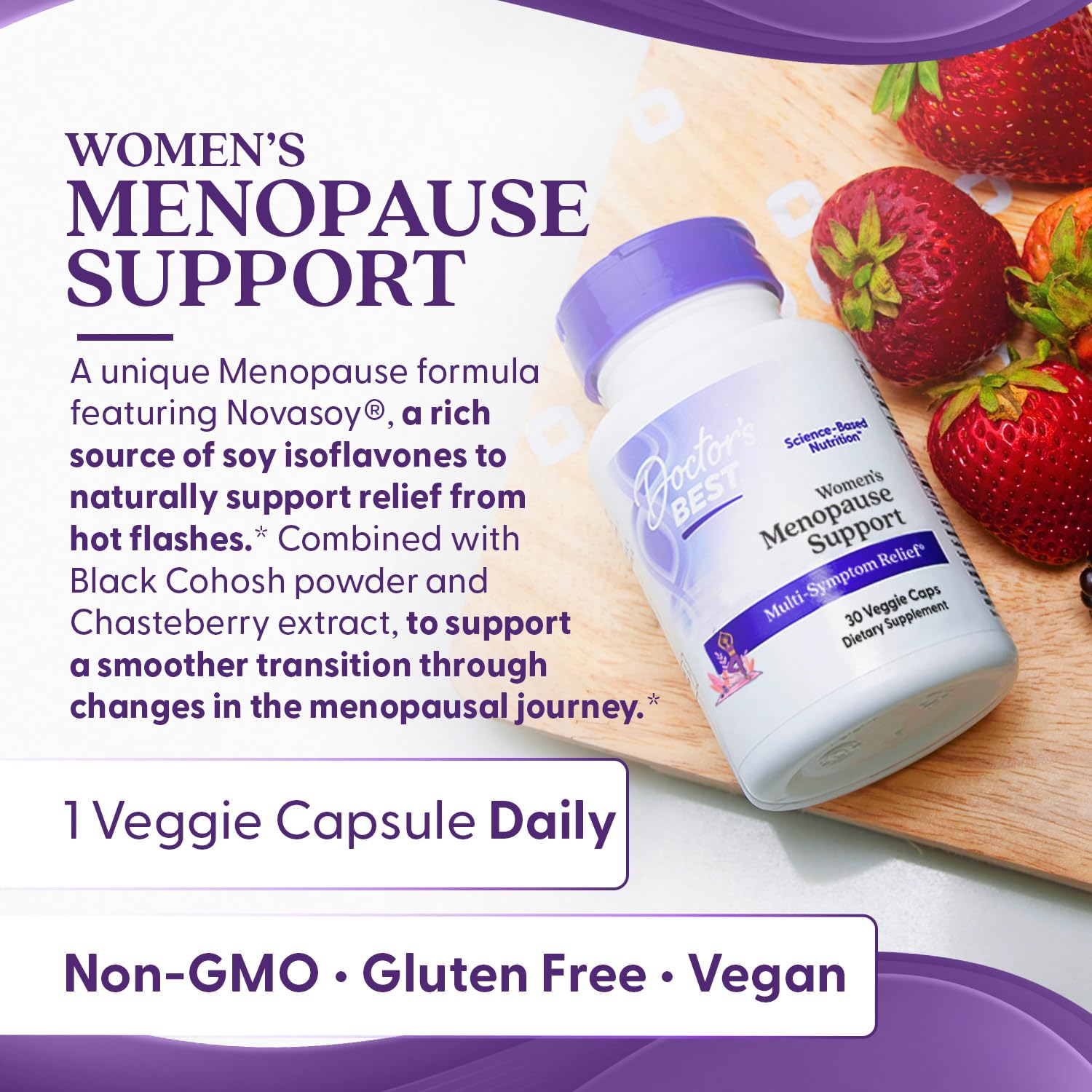 Doctors Best Womens Menopause Support (Soy Isoflavone, Black Cohosh, Chaste Tree), Multi-Symptom Relief, Non-GMO, Gluten Free, Vegan 30 Veggie Caps Doctor's BESTAu supplements