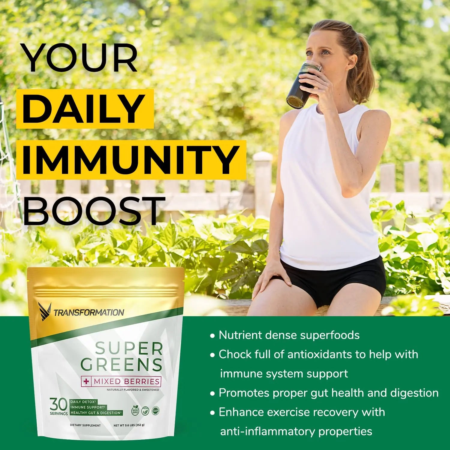 Transformation Super Greens Superfood Powder & Performance Insulated Shaker Bottle | Immune & Energy Support | Made with Natural Ingredients | Detoxifying & Alkalizing Minerals SPR BODYnz supplements
