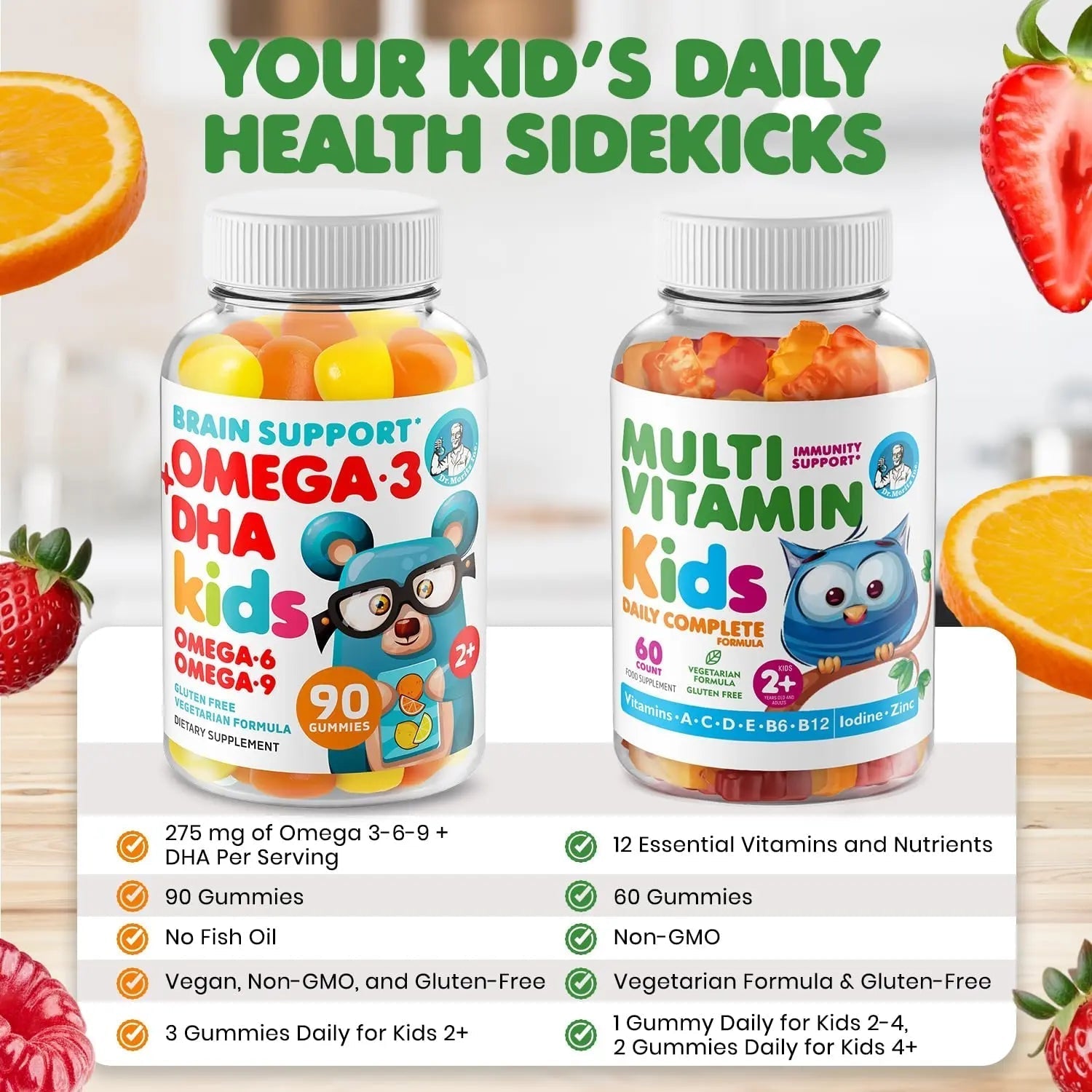 DR. MORITZ Omega 3 Gummies (90 Count) and Kids Multivitamin Gummies Bundle (60 Count) - for Daily Health Support - Vegan DHA Omega 3 for Kids DR. MORITZAu supplements