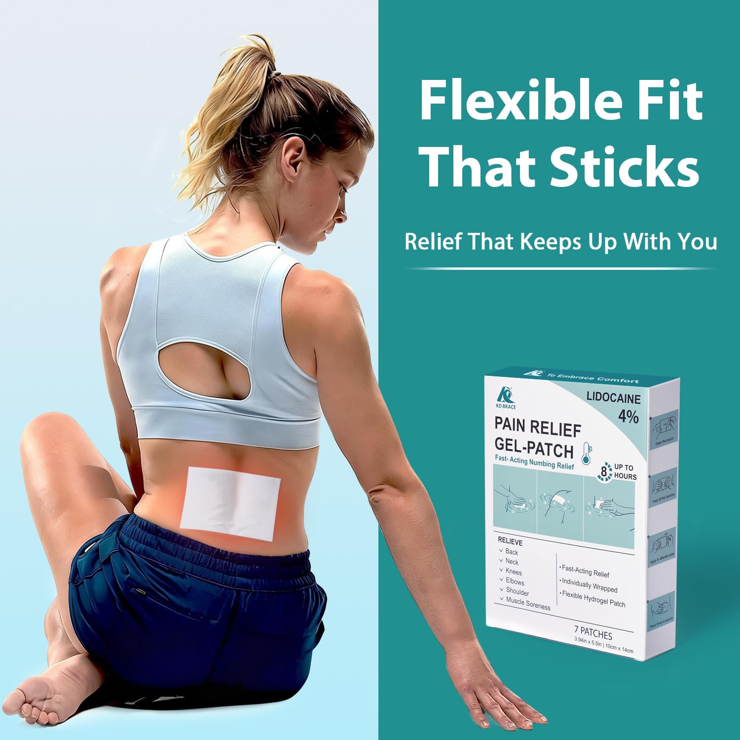 KD 4% Lidocaine Pain Relief Patches: Maximum Strength Lidocaine Patch for Back, Neck, Shoulder, Knee Pain, and Muscle Soreness – Large 3.9” x 5.5” (7 Count) KDAu supplements