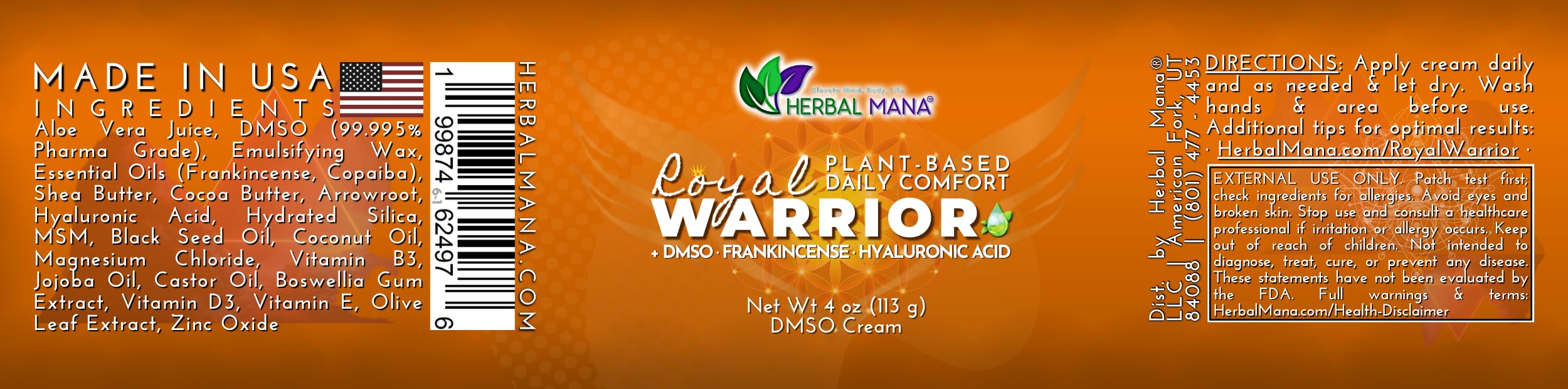 Herbal Mana Frankincense DMSO Body Cream with Magnesium & Hyaluronic Acid | Royal Warrior Herbal ManaAu supplements