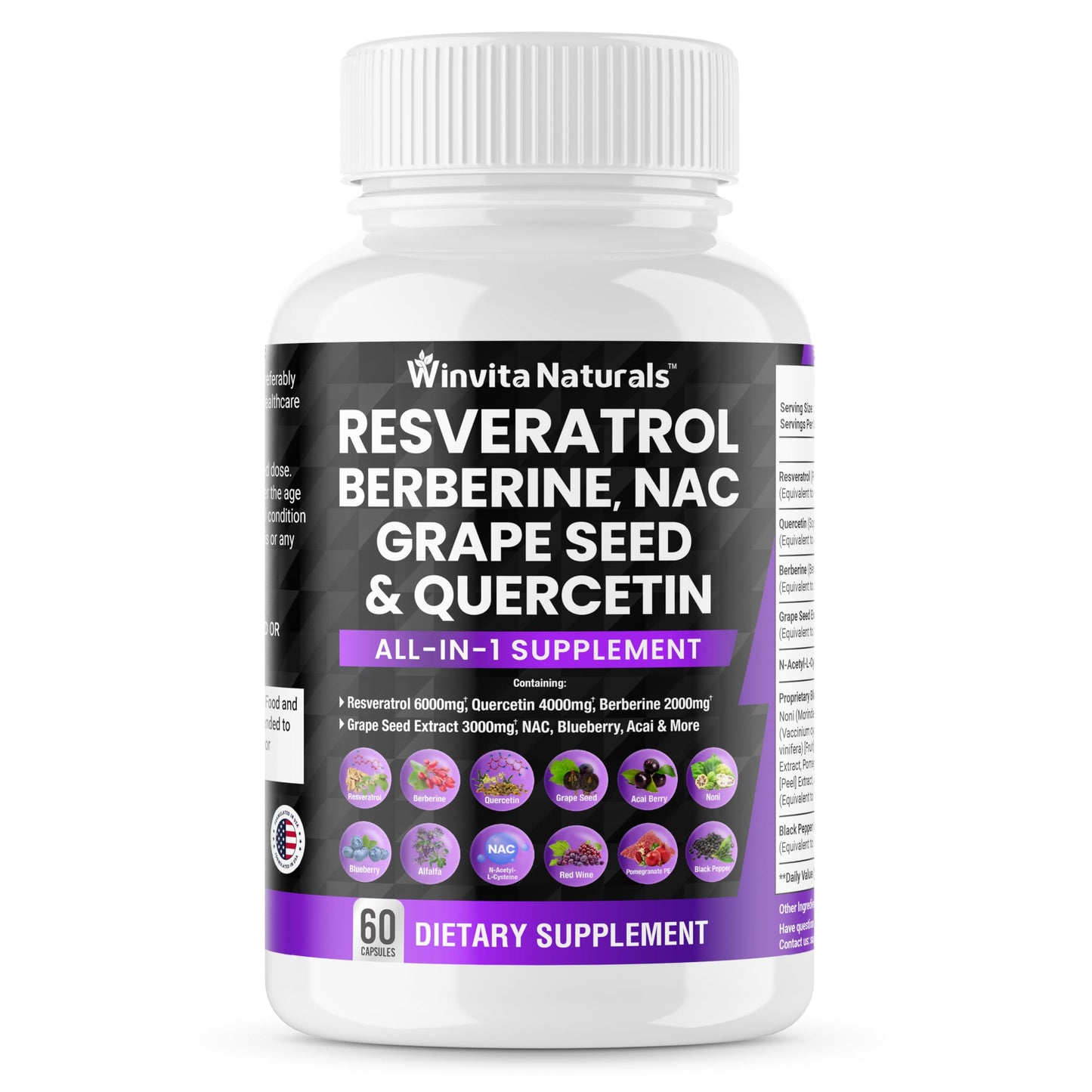 Resveratrol 6000mg Quercetin 4000mg Berberine 2000mg Grape Seed Extract 3000mg Winvita NaturalsUS supplements