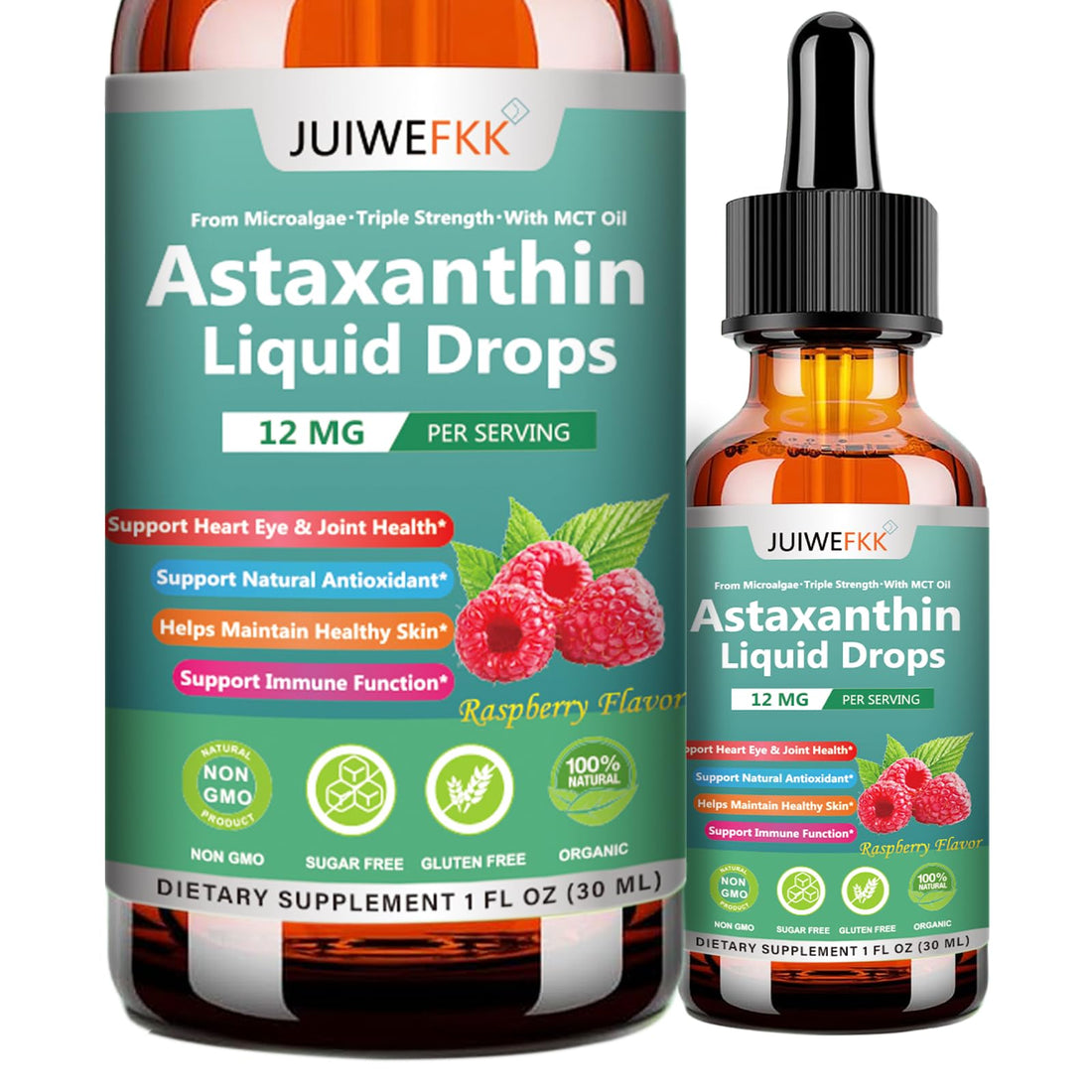 JUIWEFKK Astaxanthin Supplement 12mg Liquid Drops, Premium Natural Astaxanthin Antioxidant from Fresh Microalgae Source w. Mct Oi for Eye Immune Joint Skin Health, Liquid Formula for Max Absorption JUIWEFKKAu supplements