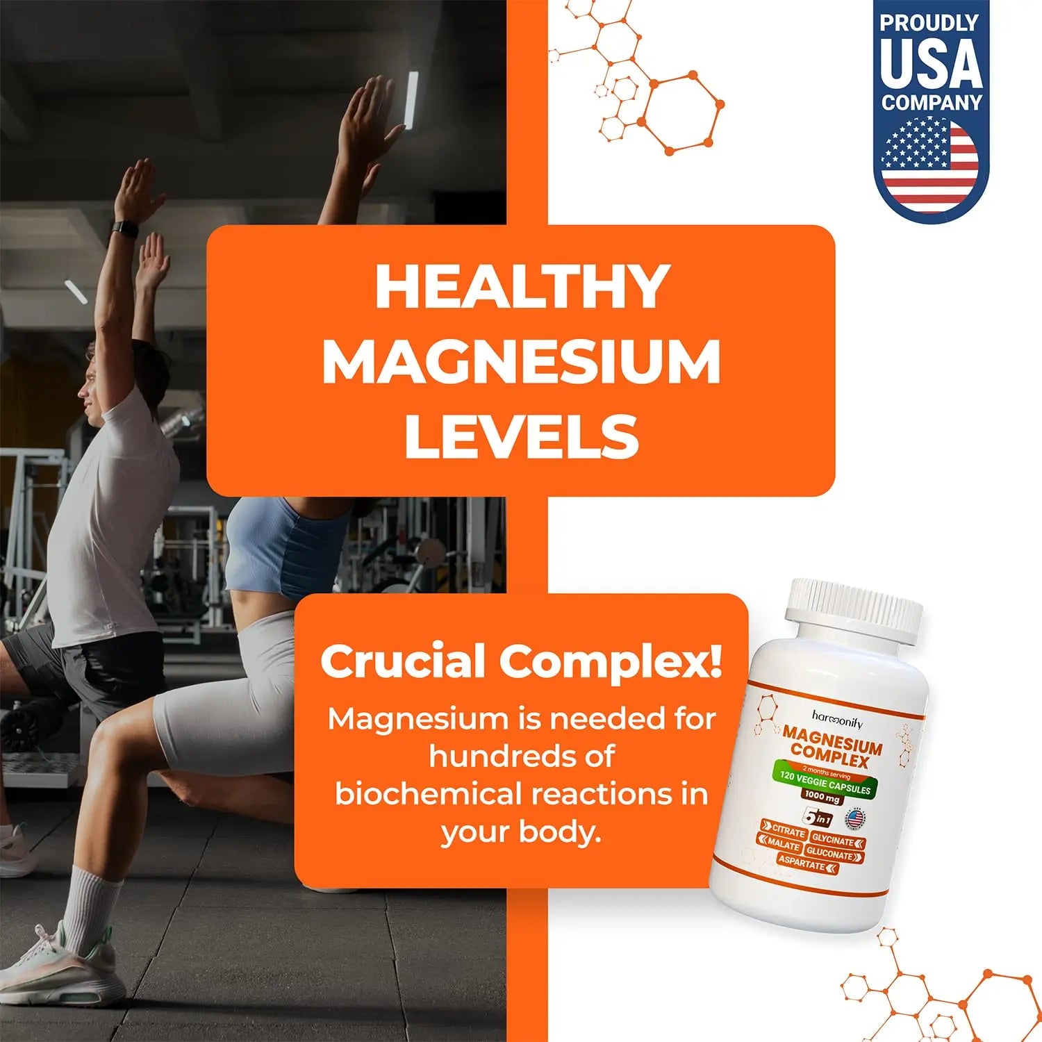 HARMONIFY Magnesium Glycinate Citrate Malate Aspartate Gluconate, 5 in 1 Formula, 120 Purified Veggie Capsule, 1000 mg, Gluten Free, Non-GMO, 60 Days Serving HARMONIFYnz supplements