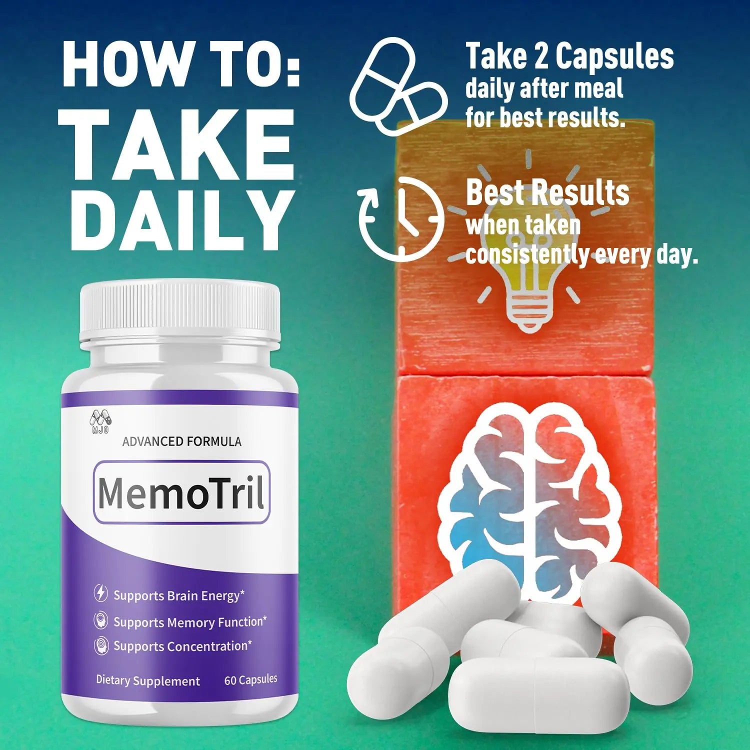 (3 Pack) Memotril Capsules, Official Memo Tril Supplement Pills with All Natural Ingredients, Advanced Memotril for Brain Health & Wellness Support with Premium Vitamins for Women & Men (180 Capsules) MJOnz supplements