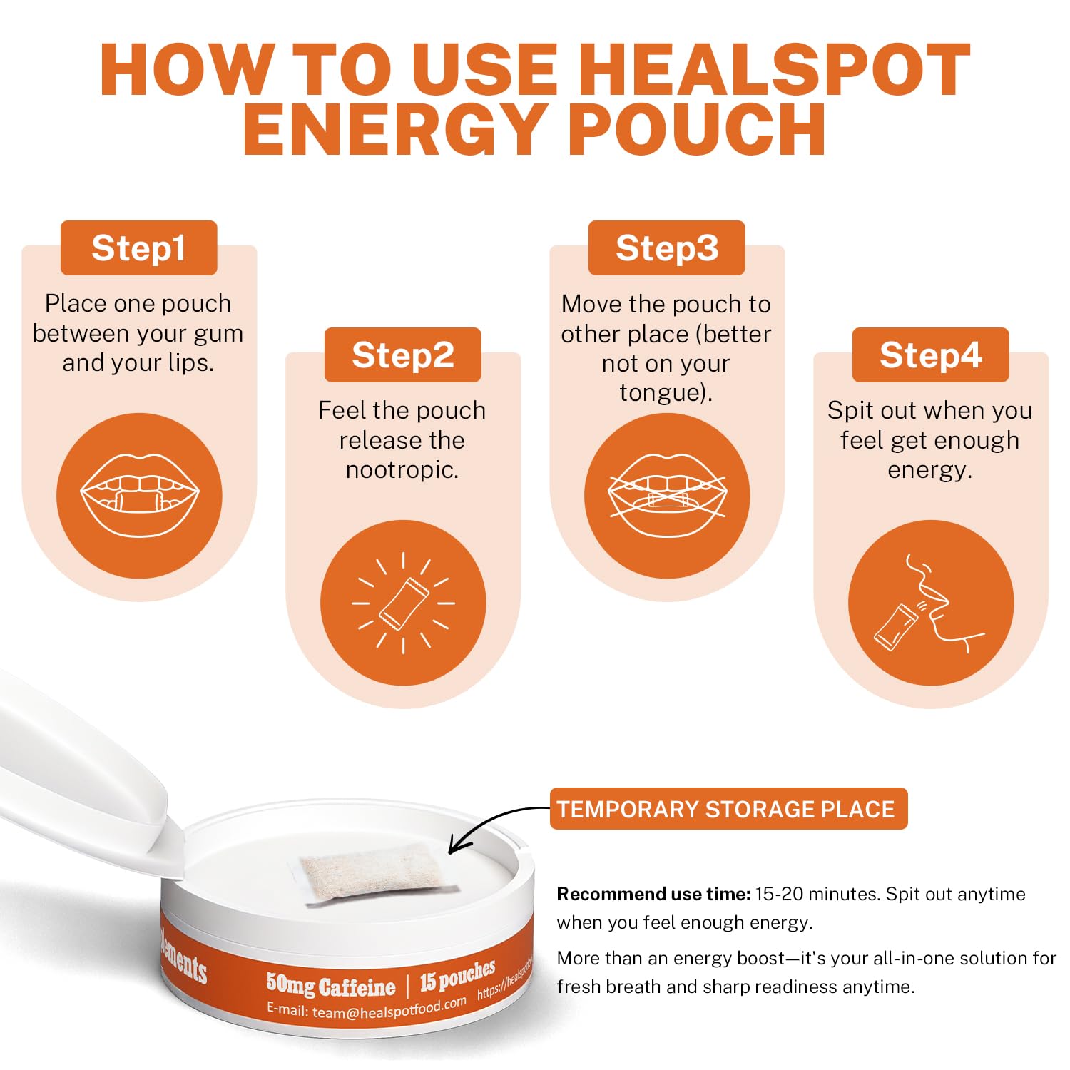 Healspot Nootropic Caffeine Pouches, Energy Pouches with 50mg Caffeine | Taurine | Vitamin B12 | Alpha-GPC | L-Theanine, Focus and Energy Supplements Variety Packs 5 Flavors HealspotAu supplements