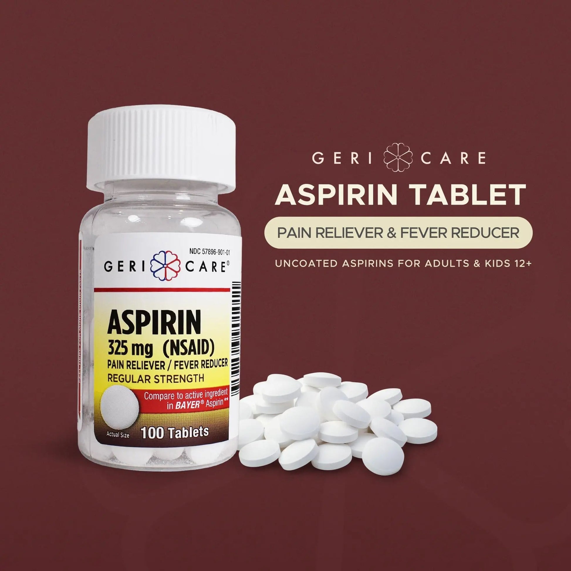 GeriCare Bottled Aspirin 325mg 100 Count Bottle (Pack of 1) GeriCareAu supplements