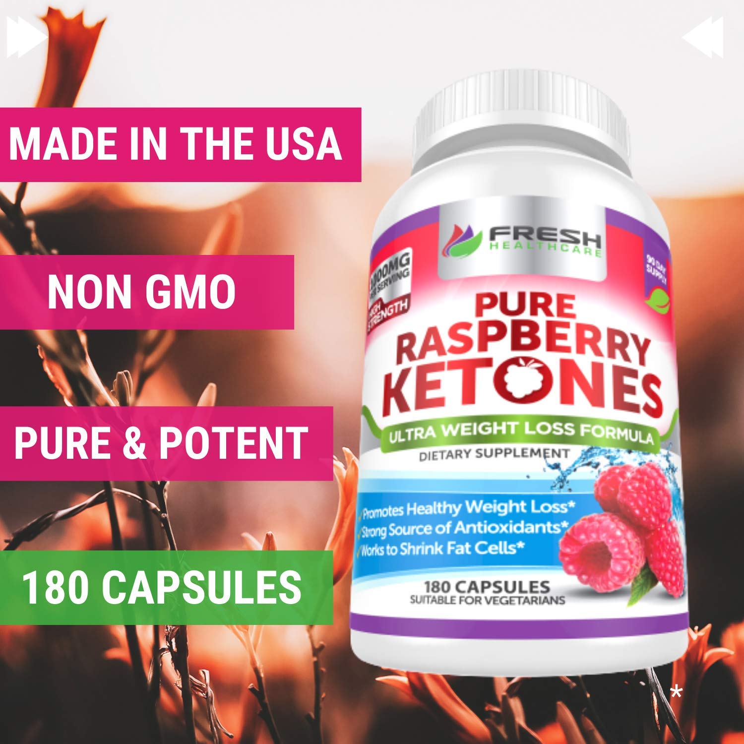 FRESH HEALTHCARE Pure 100% Raspberry Ketones Max 1000mg Per Serving - 3 Month FRESH HEALTHCAREAu supplements