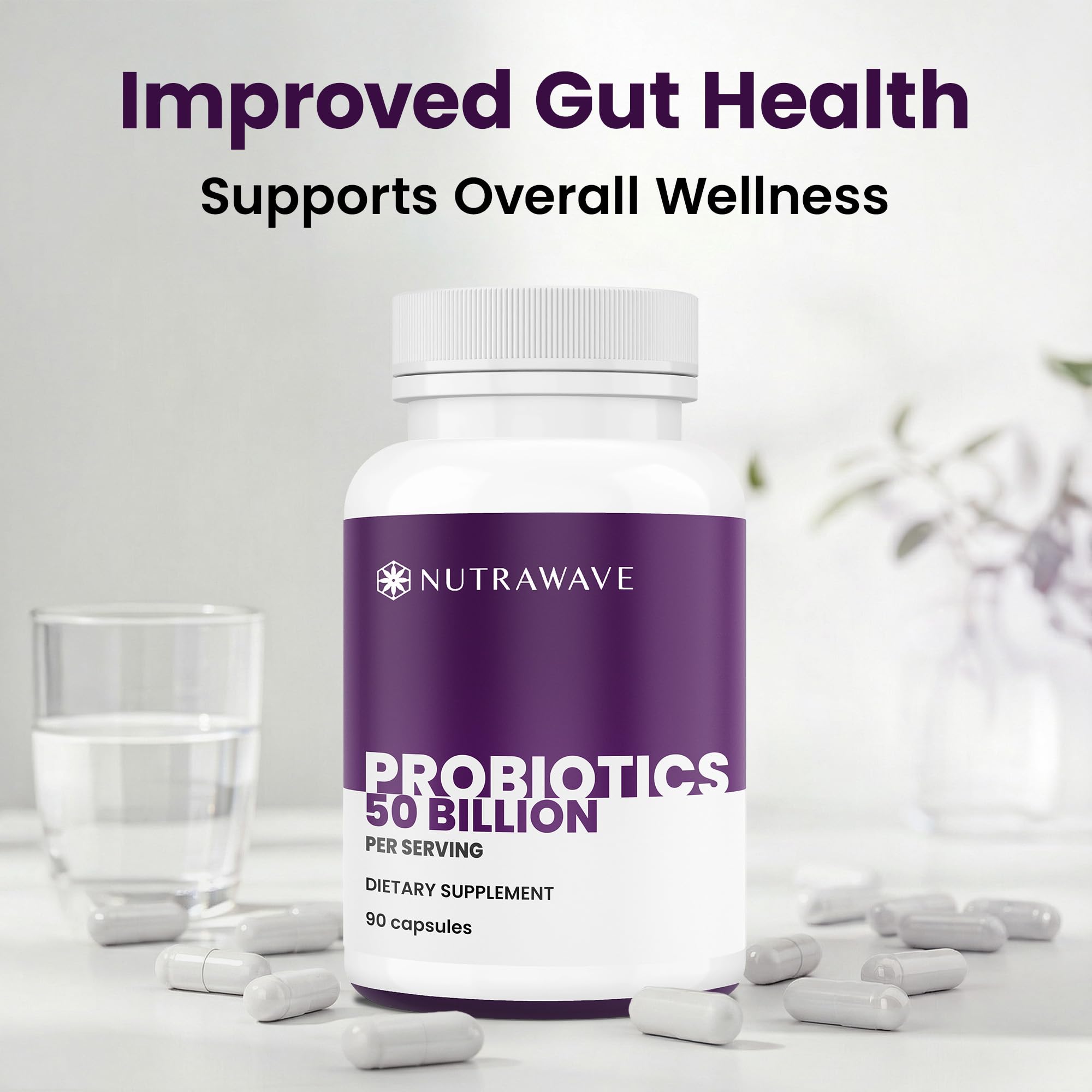 Nutrawave 50 Billion Probiotics for Women & Men, 15 Strains Active Culture. Relieves Bloating & Constipation, Improved Digestion & Gut Health Supplement, Vegan. 60 Powerful Small Capsules. Nutra WaveAu supplements