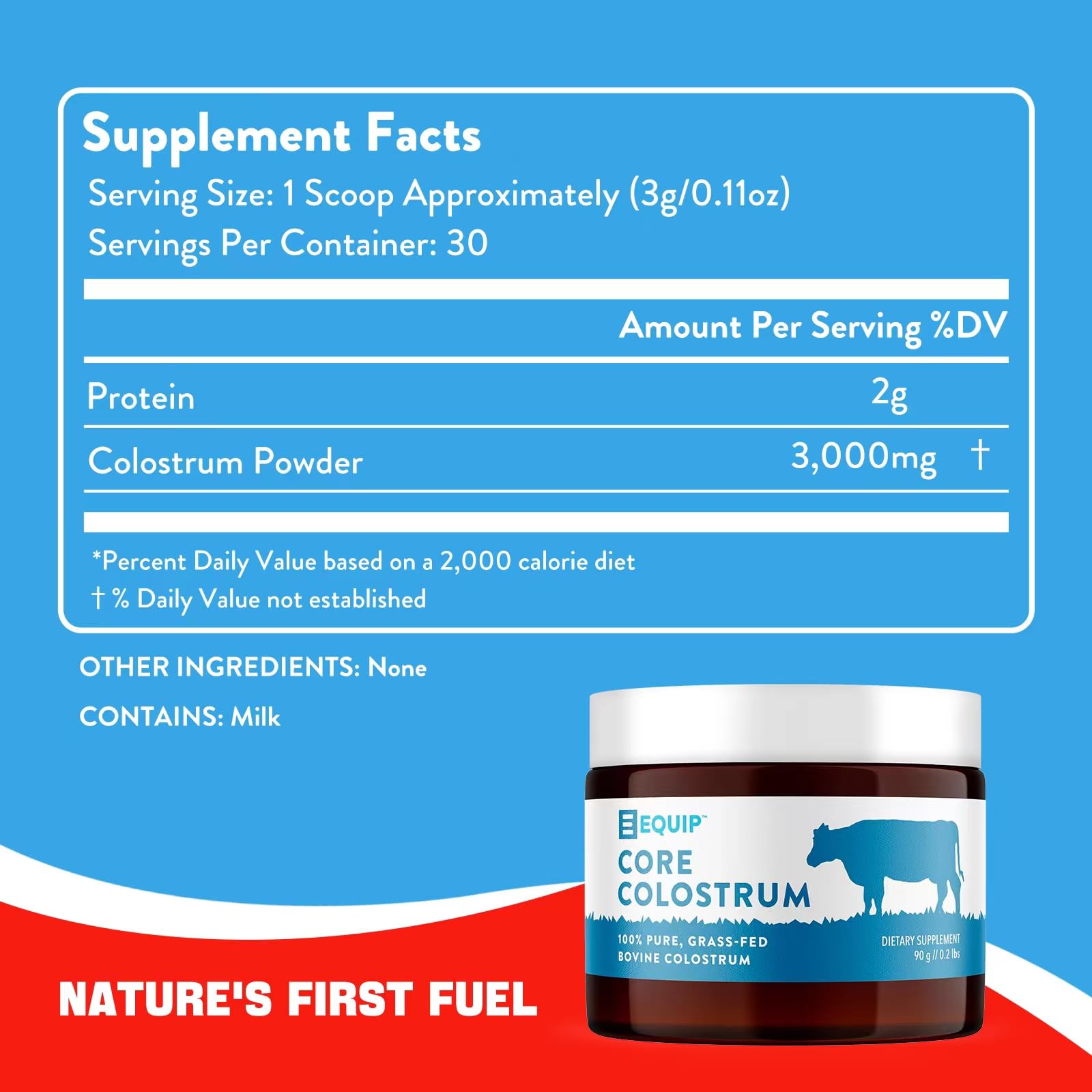 Equip Foods Core Colostrum - 100% Grass Fed Colostrum Powder 3,000mg, 40% IgG EquipUS supplements