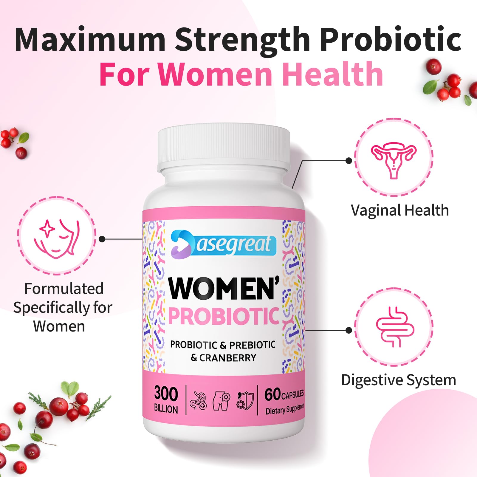 300 Billion CFUs Probiotics for Women,12 Strains Probiotics with Prebiotic Cranberry HeafetineAu supplements