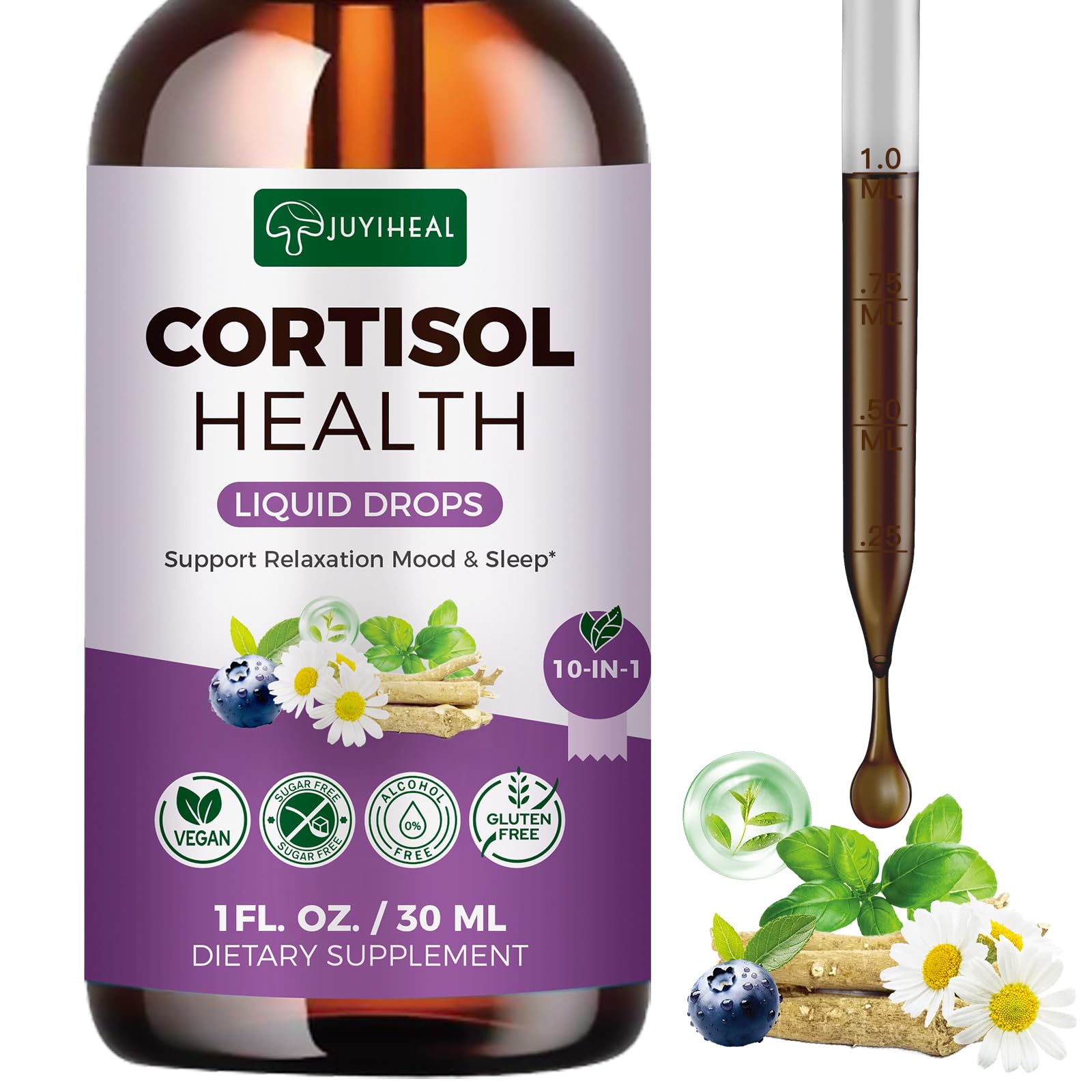 JUYIHEAL Cortisol Supplements, 10 in 1 Cortisol Detox Manager Reducer Hormone Balance Liquid Drops with Ashwagandha, Magnesium, L-theanine JUYIHEALAu supplements