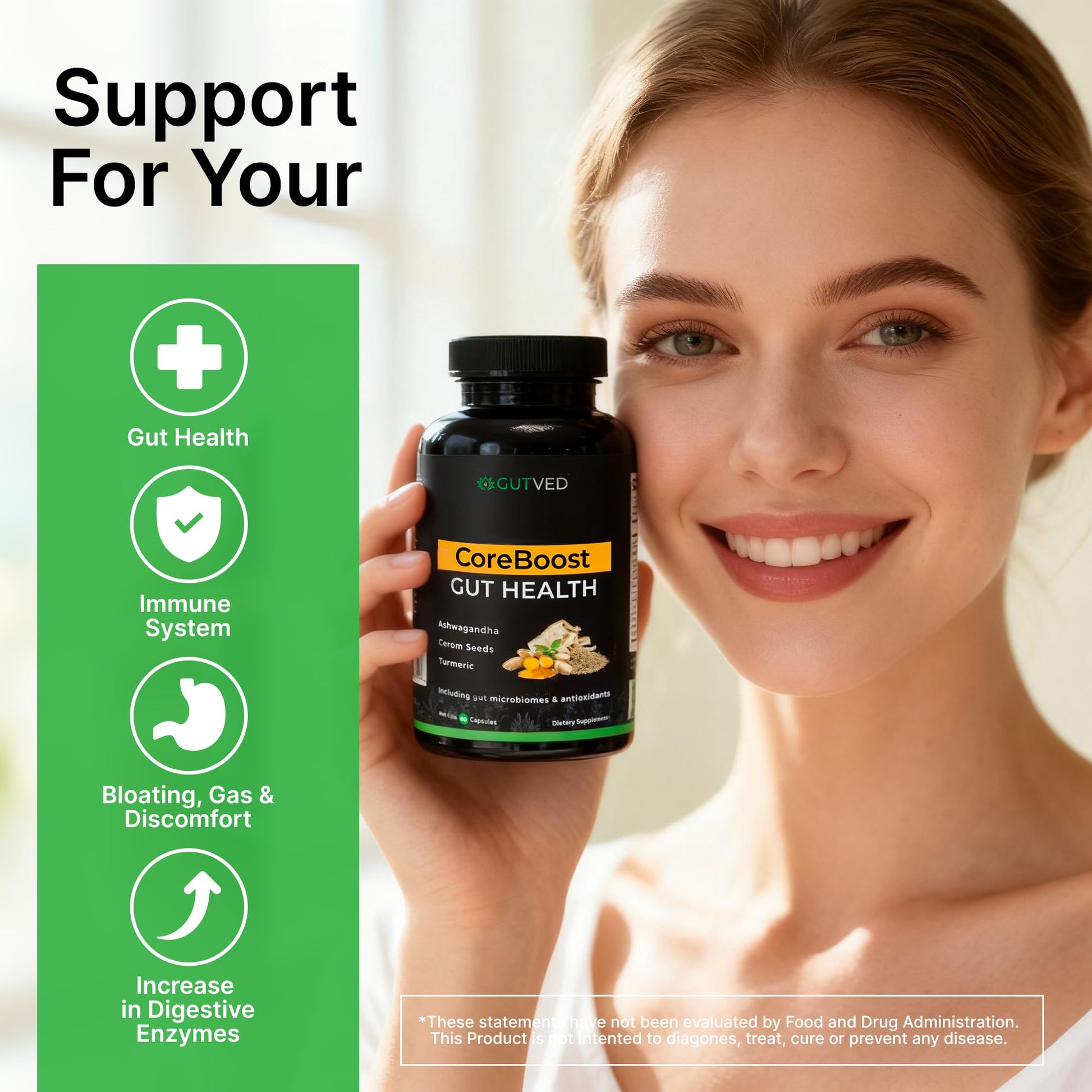 GUTVED Bloating & Gas Relief Probiotic for Women & Men | 9-in-1 Gut & Digestive Support with Probiotics, Prebiotic Inulin, Turmeric, Ginger & Fennel | Daily Plant-Based Capsules, 60 Count GUTVEDAu supplements