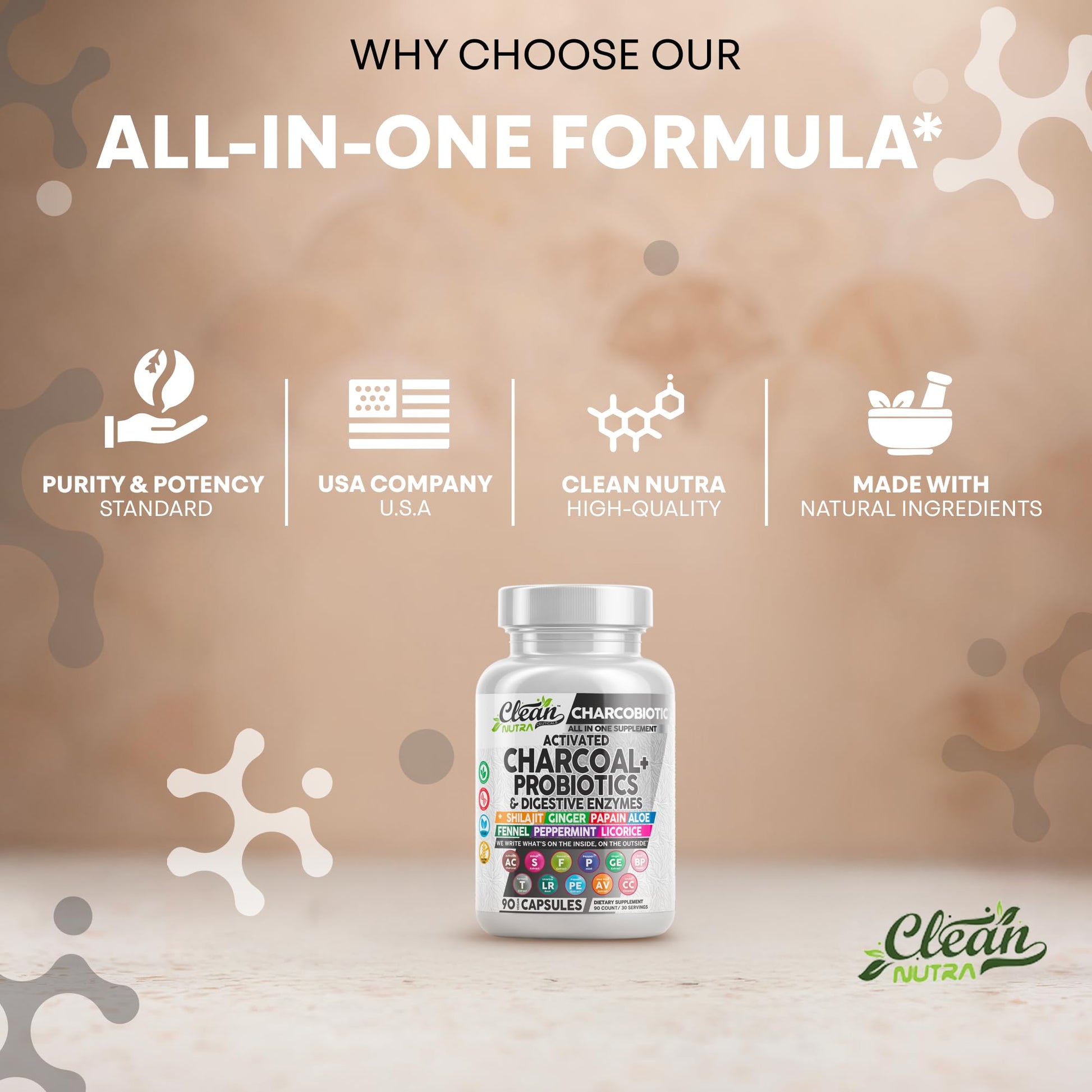 Clean Nutra Activated Charcoal Pills + Shilajit Probiotic Digestive Enzymes for Digestive Health Capsules with Peppermint Fennel Licorice Papain Ginger Turmeric Powder | Gut Health Clean NutraceuticalsAu supplements