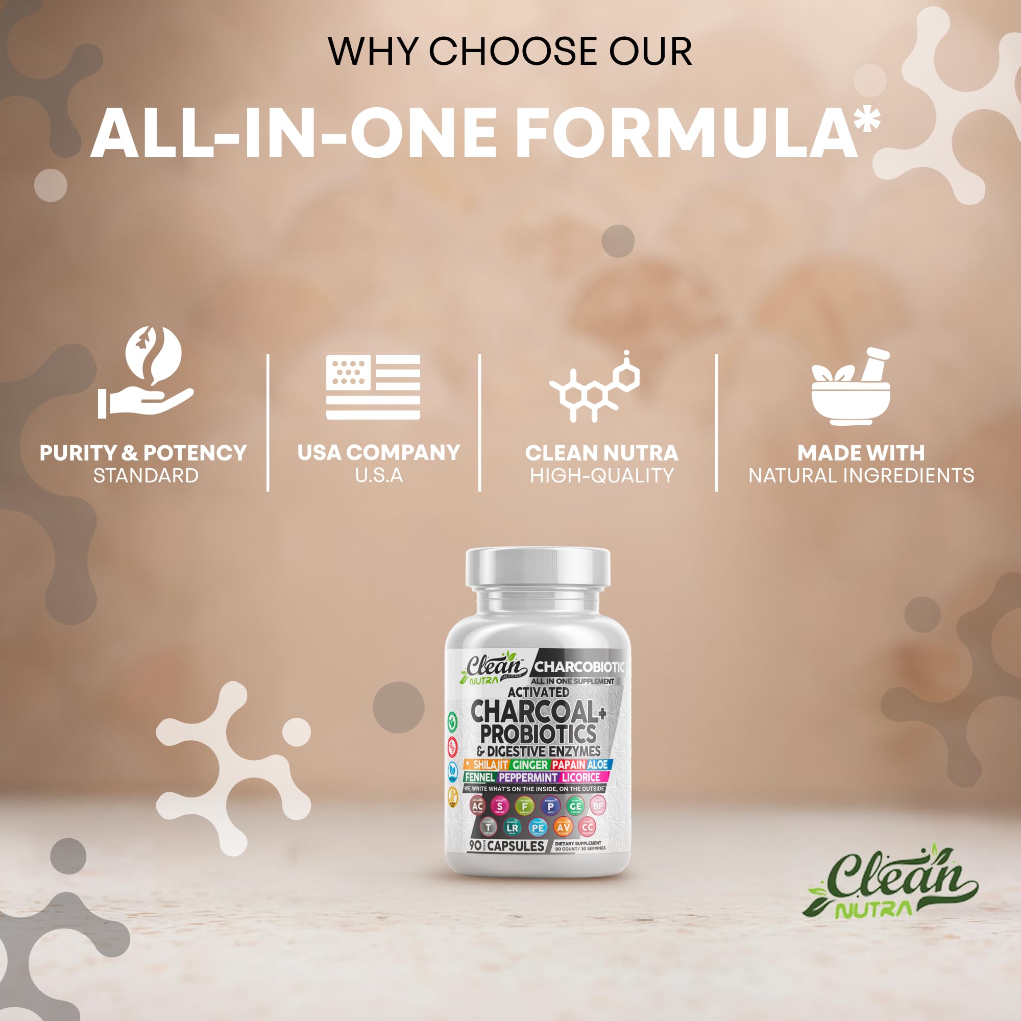 Clean Nutra Activated Charcoal Pills + Shilajit Probiotic Digestive Enzymes for Digestive Health Capsules with Peppermint Fennel Licorice Papain Ginger Turmeric Powder | Gut Health Clean NutraceuticalsAu supplements