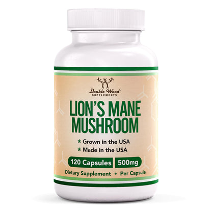 Lions Mane Supplement Mushroom Capsules (Two Month Supply - 120 Count) for Brain Double Wood SupplementsUS supplements