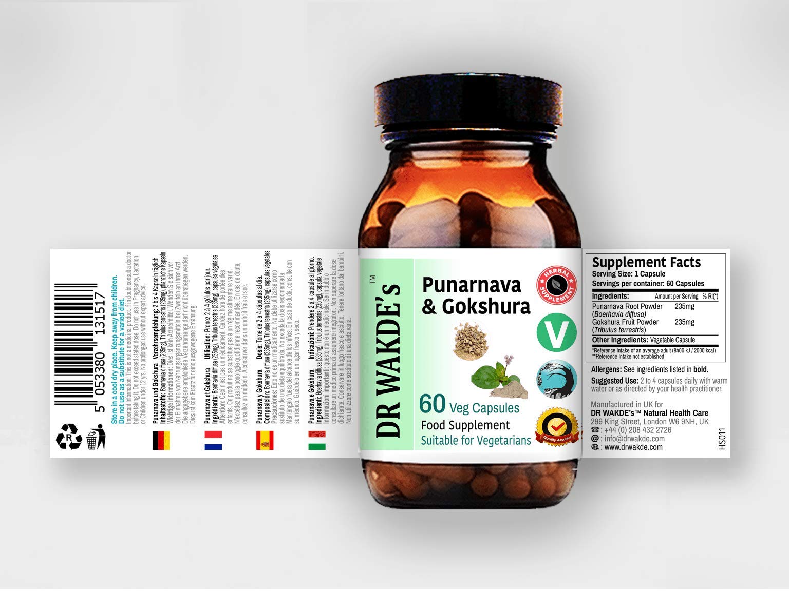 DR WAKDE's Punarnava & Gokshura Capsules (60 Veg Caps, Promotes Healthy Urinary Flush, Ayurvedic Supplement, Vegan, Herbal, All Natural, Made in UK) DR WAKDE'sAu supplements