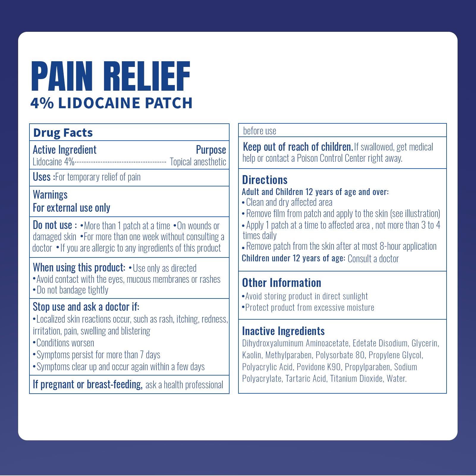 ZEEY 4% Lidocaine Pain Relief Patches, Maximum Strength OTC, for Back, Knee, Neck, Shoulders, Joints, Muscle Soreness, Fast Acting, Topical Anesthetic, Large Gel Patch, 5.5" x 3.94", 20Ct ZEEYAu supplements