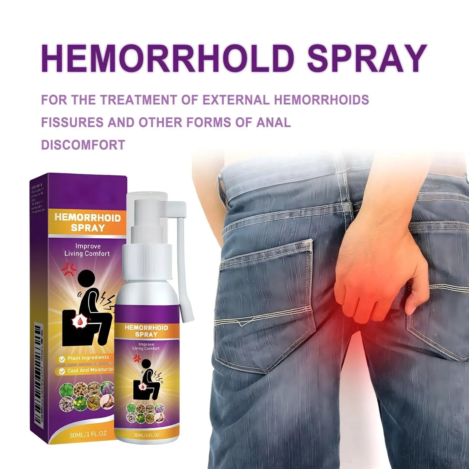 Herbal hemorrhoid Spray relieves Anal Swelling, Pain, itching, discomfort, Repair Meat Ball Broken hemorrhoid Nursing Spray,30ML/1 FL.OZ Aus HealthcareAu supplements