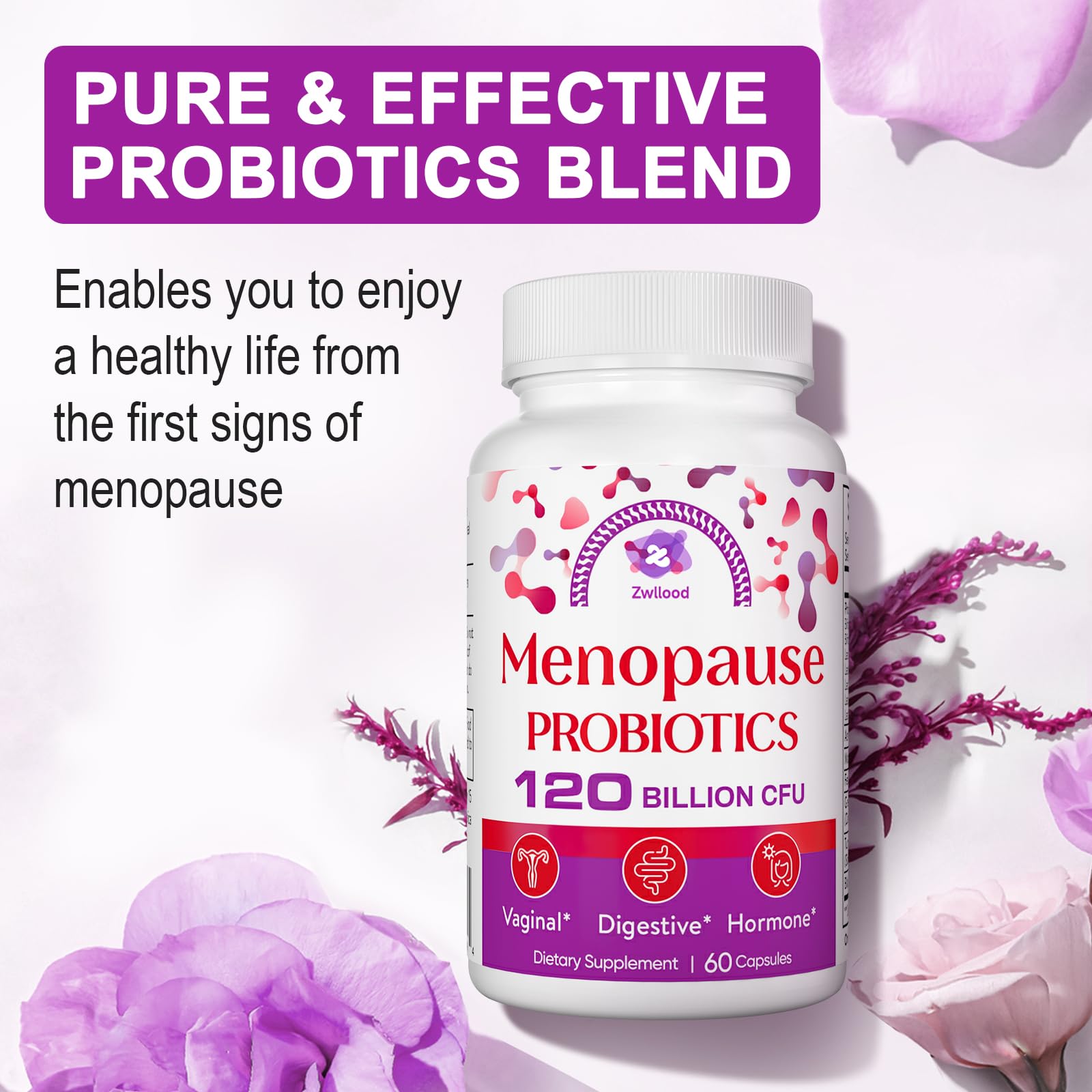 Menopause Supplements for Women, 120 Billion CFU Menopause Probiotics for Women, All-Natural Probiotic for Hot Flashes Menopause, Night Sweats, Mood Swings, Gut and Hormone - 60 Herbal Capsules ZwlloodAu supplements