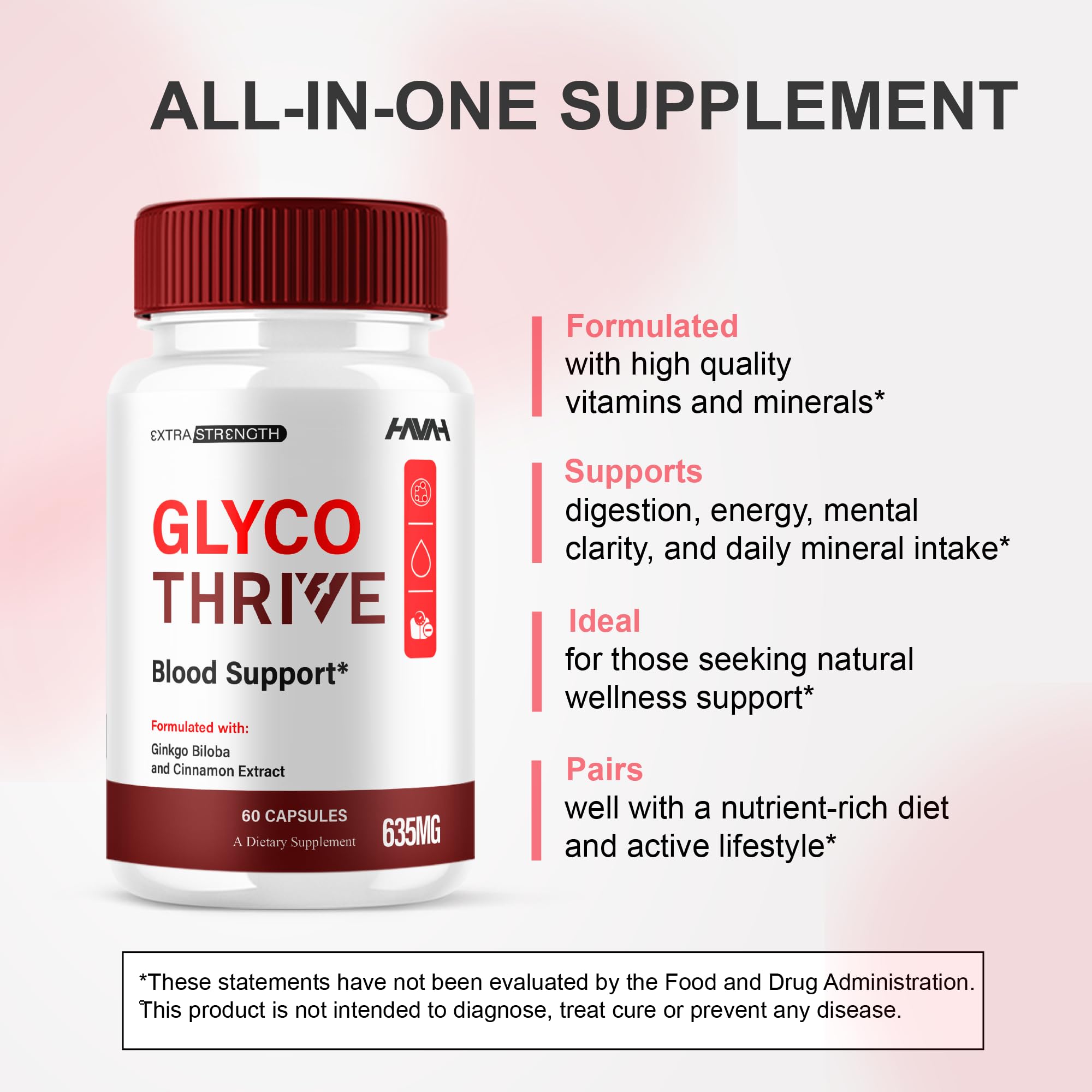 (2 Pack) Glyco Thrive Blood Support GlycoThrive Maximum Strength Capsules, Glyco Thrive Advanced Daily Multivitamin Health and Wellness Supplement, GlycoThrive Health Support Pills (120 Capsules) HavahAu supplements