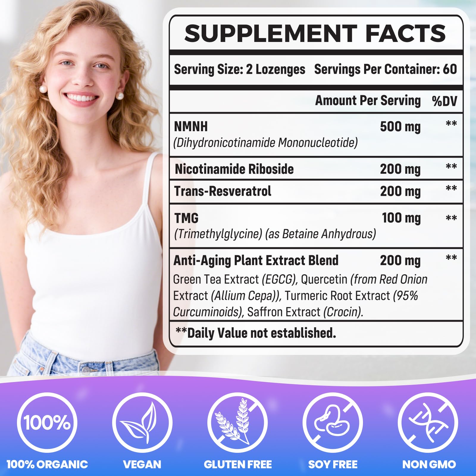 Wriayrui Sublingual NMNH (Dihydronicotinamide Mononucleotide), NMN Supplement Alternative, NAD+ Levels as We Age, Anti-Aging, Energy, NAD Resveratrol Supplement with w/NR, Resveratrol & TMG 120 Count WriayruiAu supplements