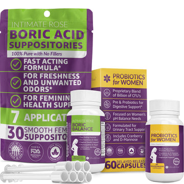 Intimate Rose Combo Pack! Flora Bloom Probiotics for Women (One Bottle) and Boric Balance Boric Acid Intimate RoseAu supplements