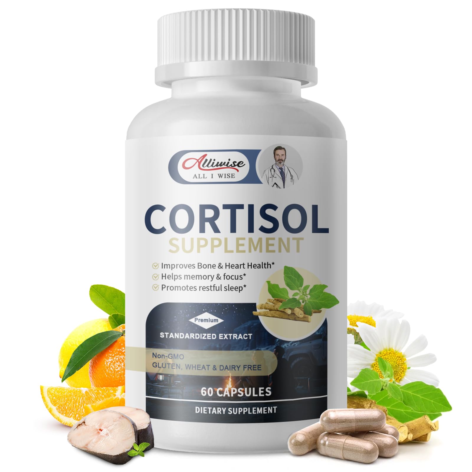 Cortisol Supplements for Women & Men,High Cortisol Reducer, Manager, Detox, Lower and Control,with Magnesium, Ashwagandha,Rhodiola, L-Theanine for Mood,Focus,Sleep AlliwiseAu supplements