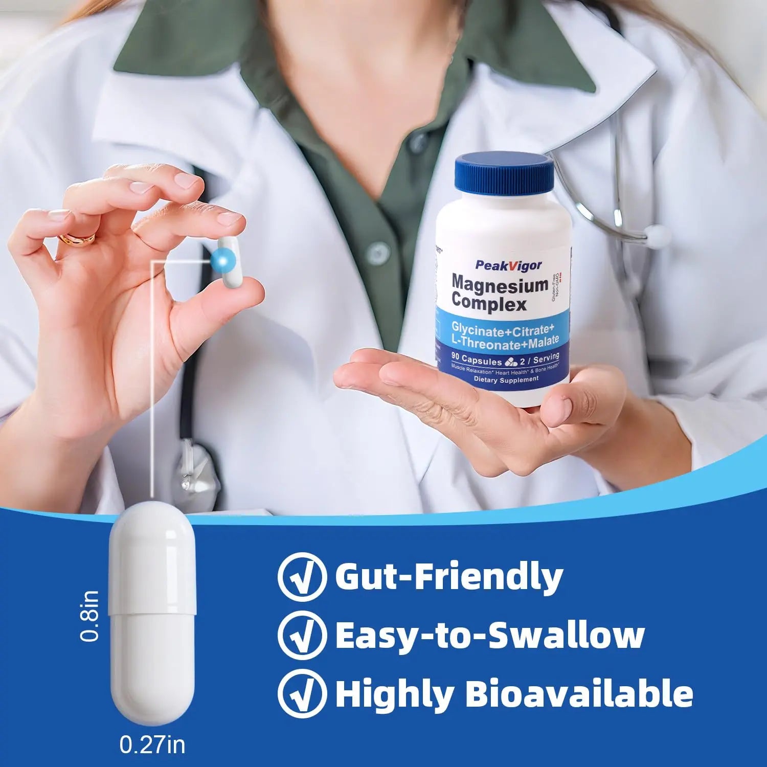 5 in 1 Magnesium Complex, 976mg Complex with Magnesium Glycinate, Citrate, Malate & L-Threonate, Vitamin B6 for High Absorption, Third Party Tested, Gluten-Free, Easy-Swallow Vegan Capsule PeakVigornz supplements