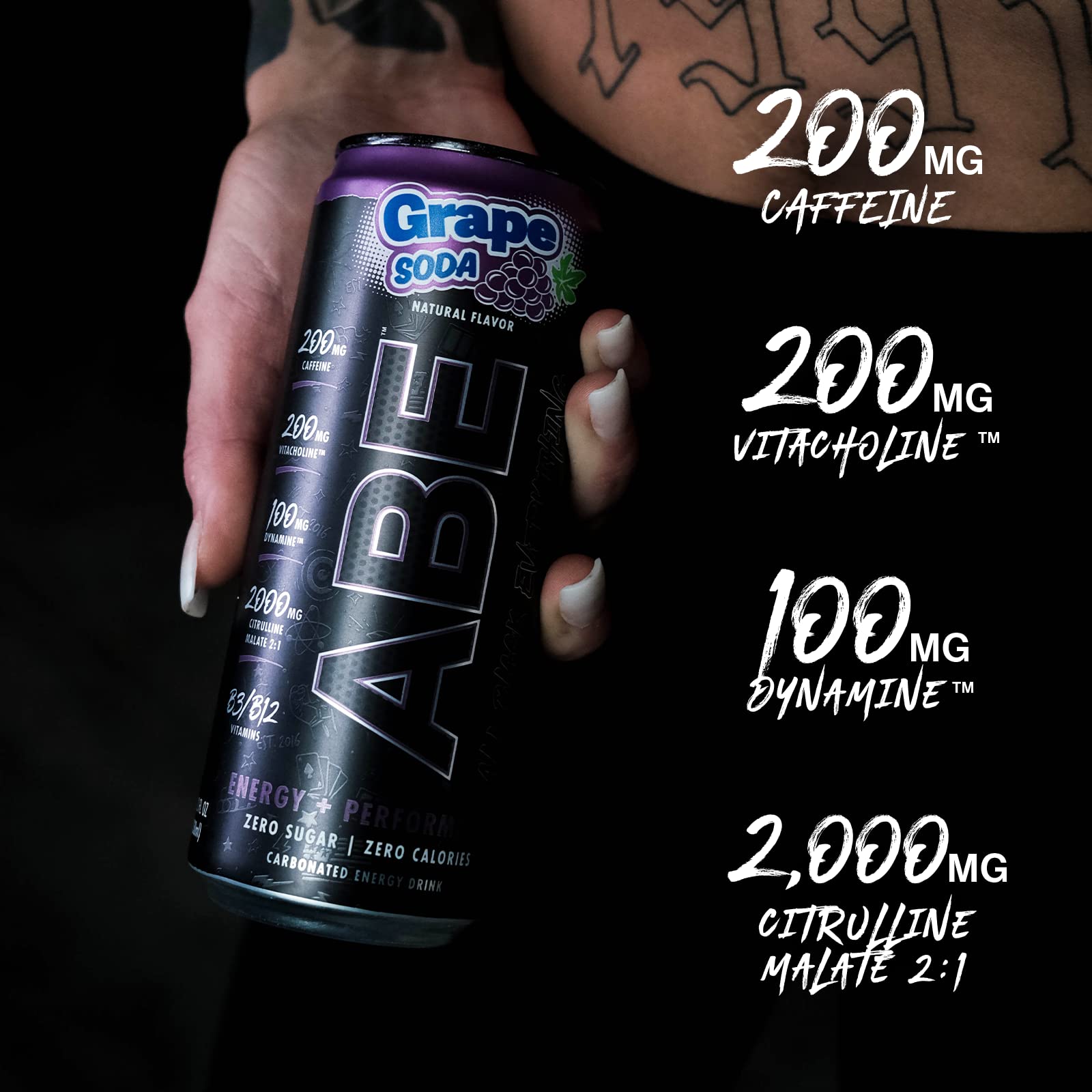 ABE Energy + Performance Sugar Free Energy Drink - All Black Everything Drink ABE all black everythingAu supplements