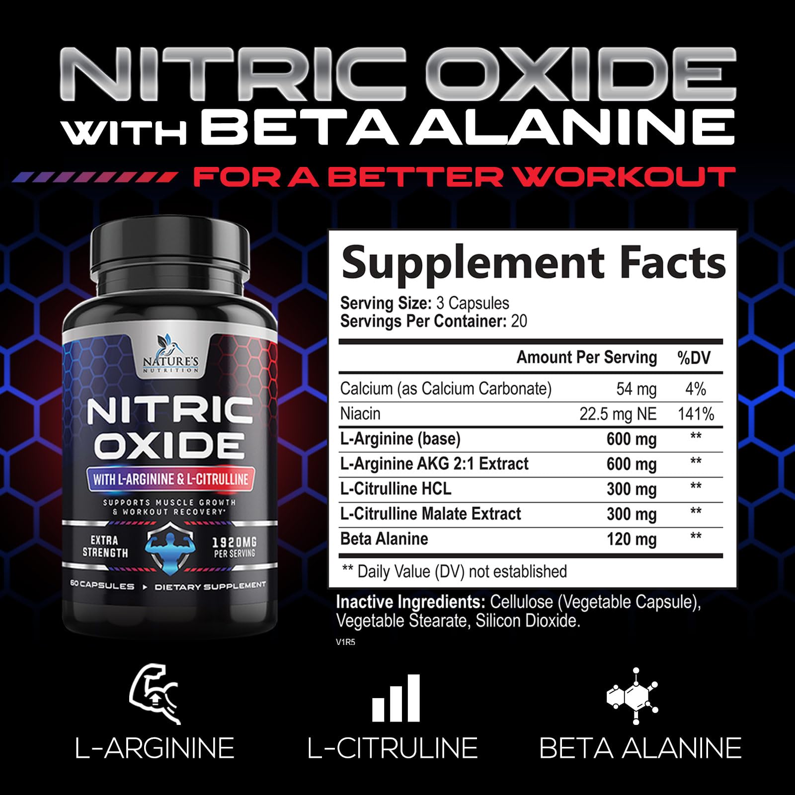 Extra Strength Nitric Oxide Supplement L Arginine 3X Strength - Citrulline Malate, AAKG Nature's NutritionAu supplements