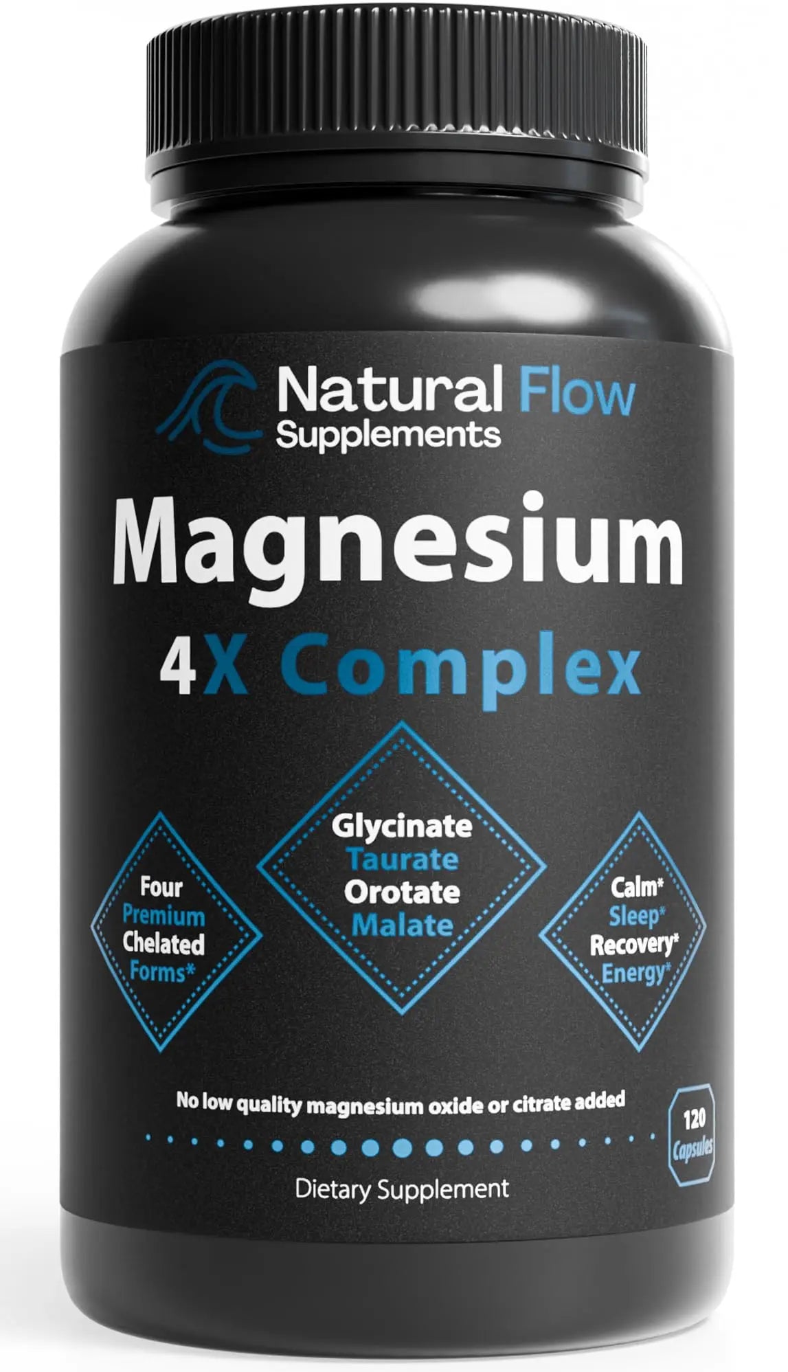 Natural Flow 4X Magnesium Supplement, Magnesium Glycinate, Taurate, Malate, Orotate Complex, Calm Sleep and Cramp Support Blend, No Mag Citrate or Oxide, 120 Capsules Natural Flow SupplementsAu supplements