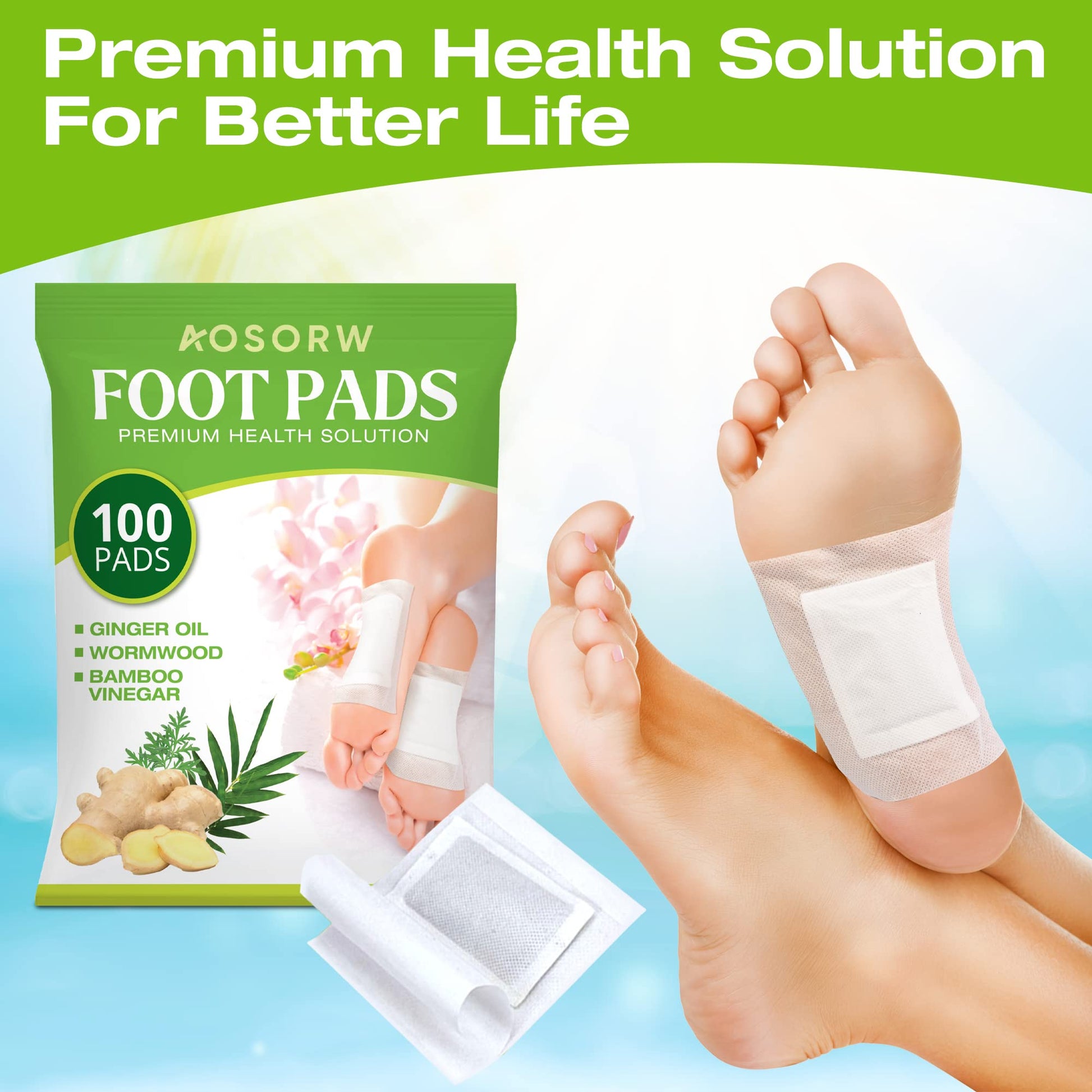 AOSORW 100 Pack Foot Pads, Ginger Oil Bamboo Charcoal Foot Pads, Foot Care Patch AOSORWAu supplements