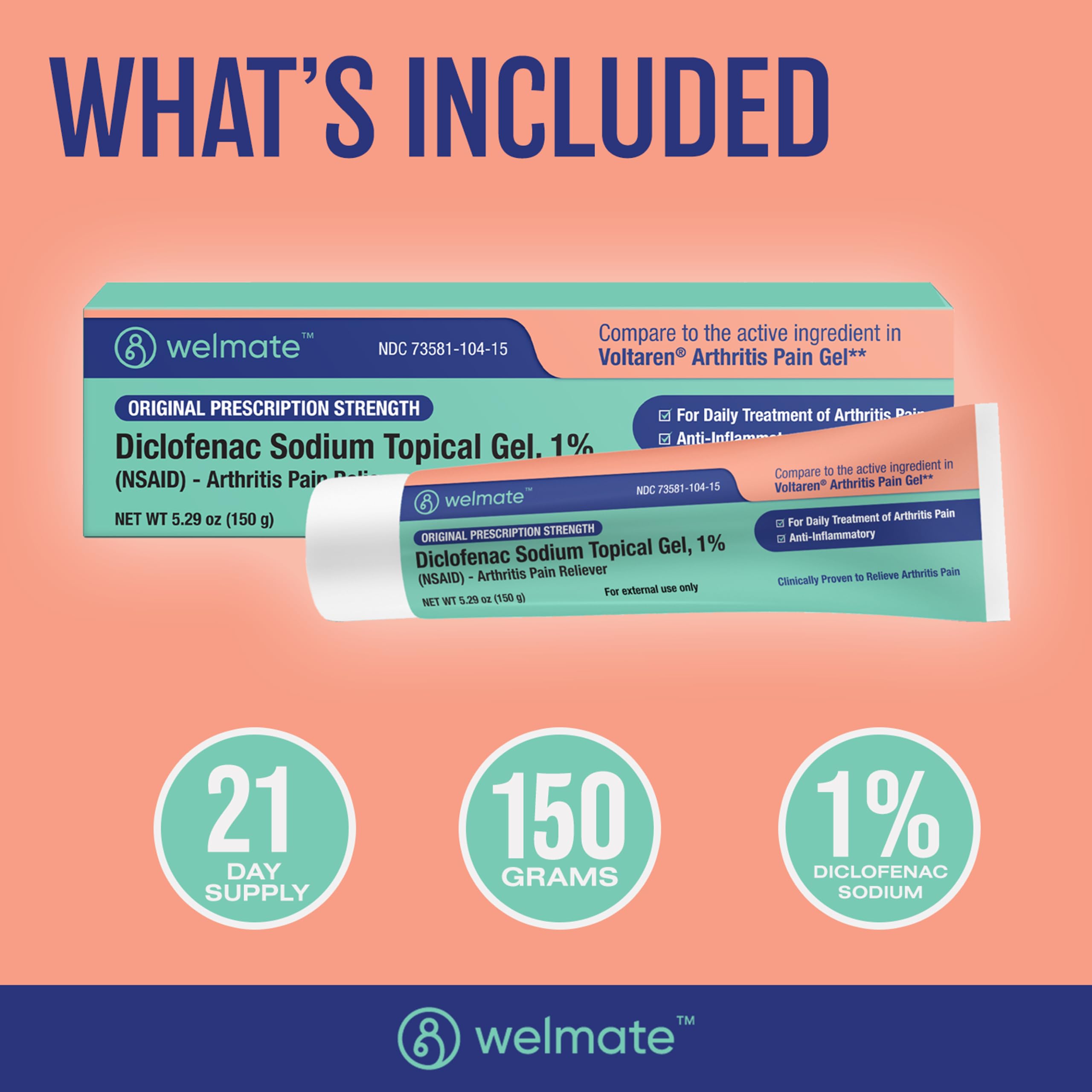 WELMATE - Diclofenac Sodium Topical Gel 1% (5.29 oz) - Arthritis Pain Reliever & Mobility Aid - Pain Relief Cream/Gel WELMATEAu supplements