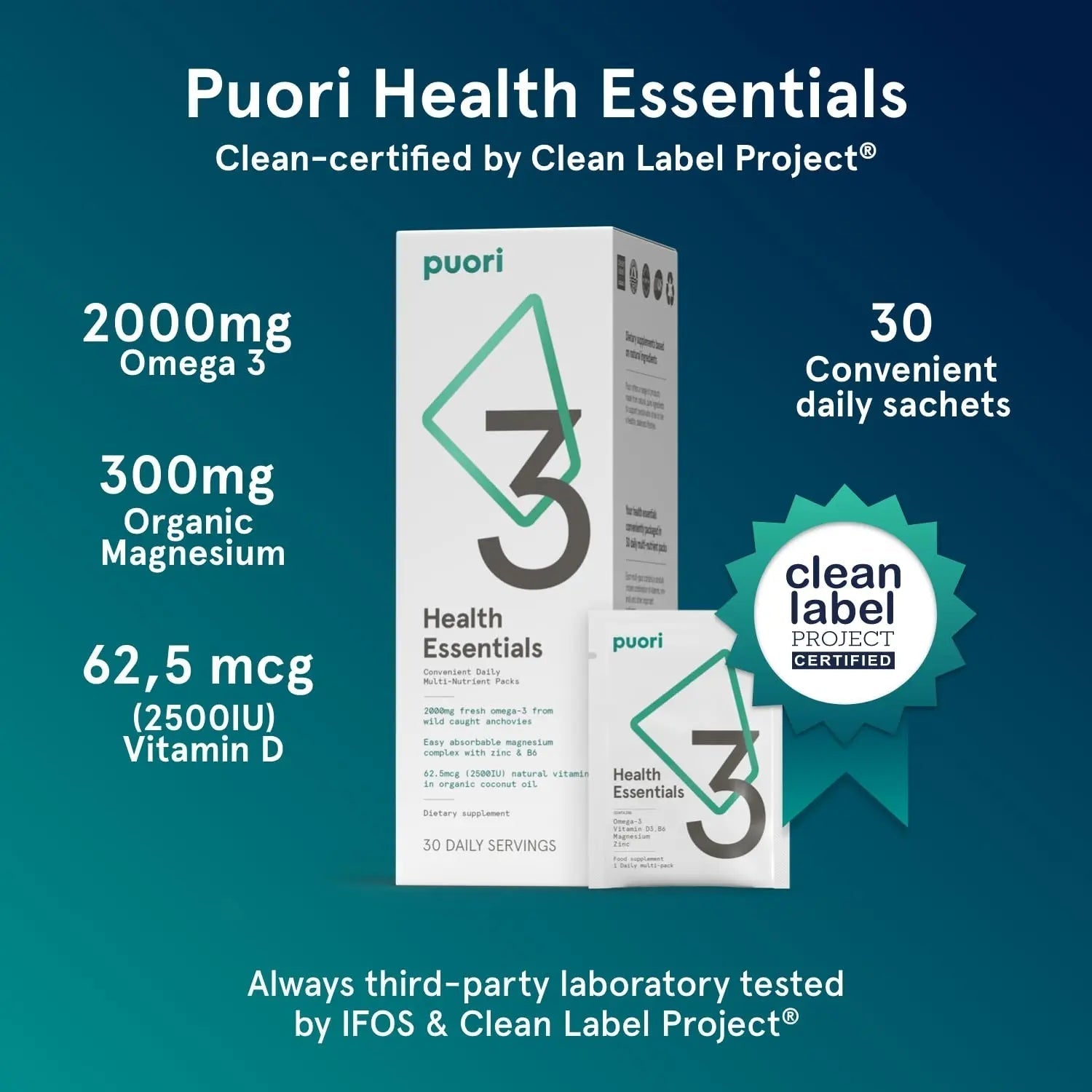 Puori P3 Health Essentials with Magnesium Zinc Complex, Omega 3 Fish Oil & Vitamin D3 Supplements - Men & Womens Daily Multi PuoriAu supplements