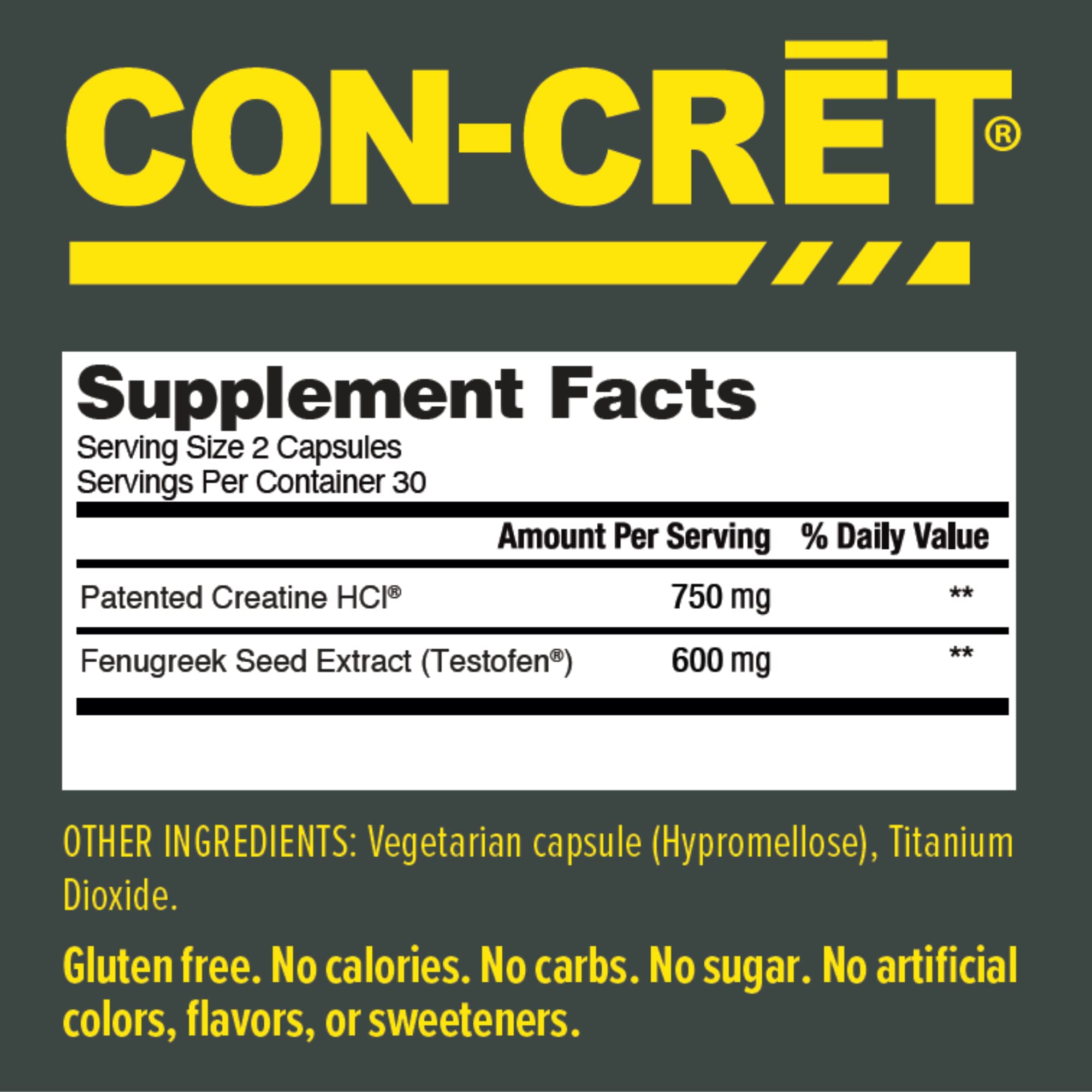 CON-CRET®+ Test, CON-CRET® Patented Creatine HCl Now with Testofen®, Boost Testosterone Levels, 60 Capsules CON-CRETAu supplements