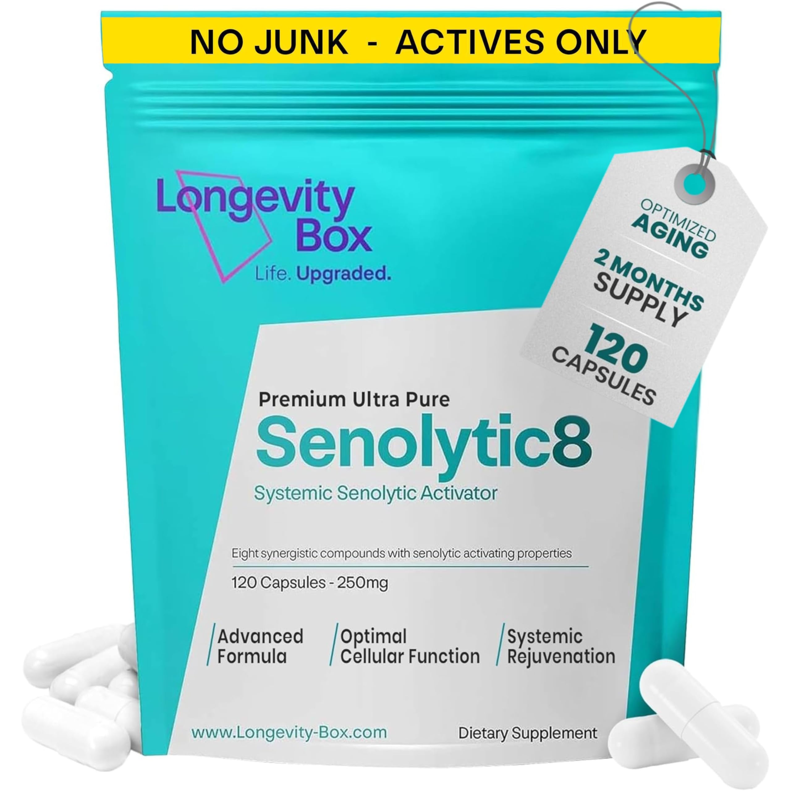 Senolytic Anti-Aging Supplement | Fisetin, Quercetin,NAC, Gamma Tocotrienols | 8-in-1 Cellular Regeneration & Longevity Formula | Boost Energy, Mental Clarity & Healthspan | 120 Vegan Capsules Longevity BoxAu supplements
