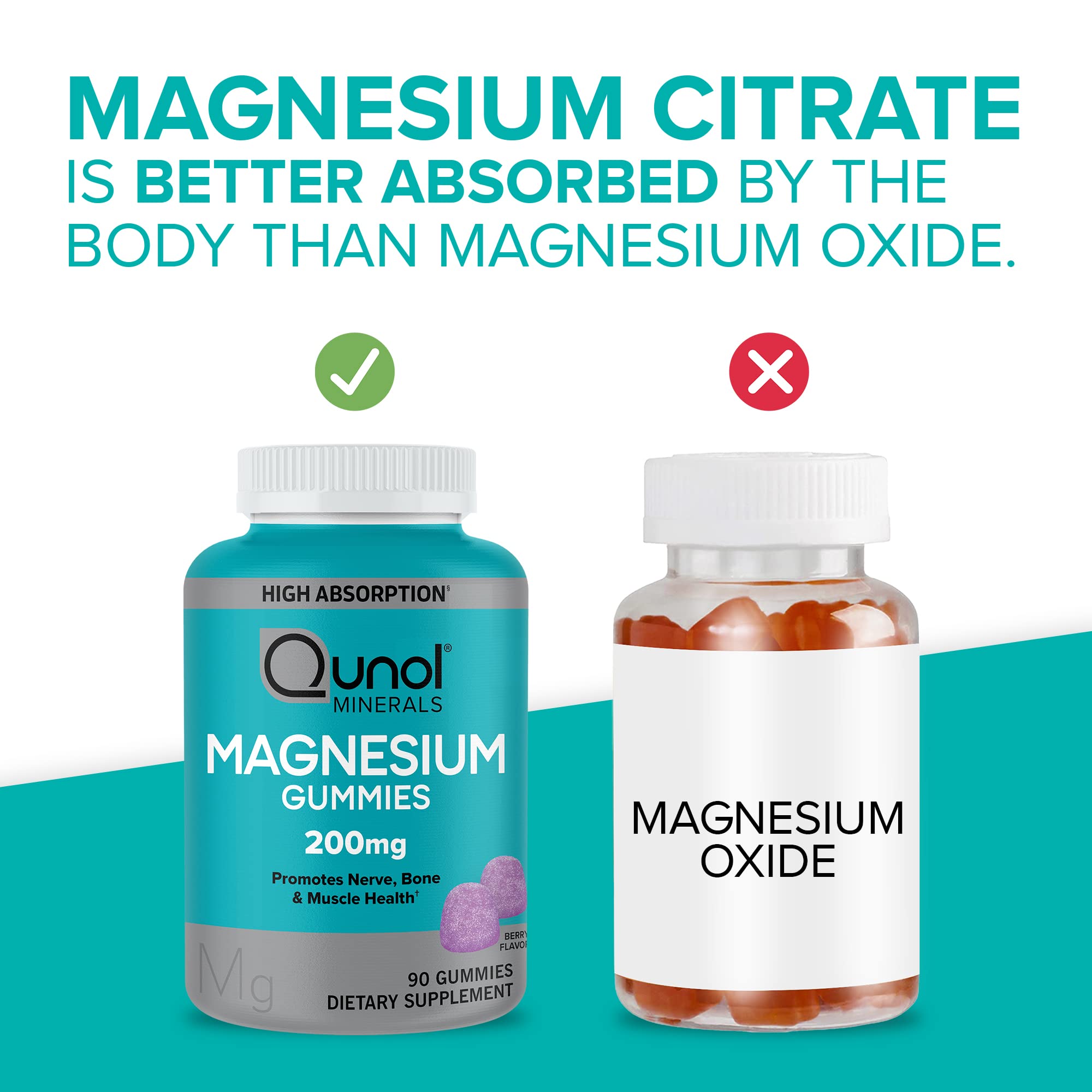 Qunol Magnesium Gummies for Adults, 200mg Elemental Magnesium (from 1,750mg Magnesium Citrate), High Absorption Magnesium Supplement, Supports Nerve, Bone and Muscle Health, Vegetarian, 90 Count QunolAu supplements
