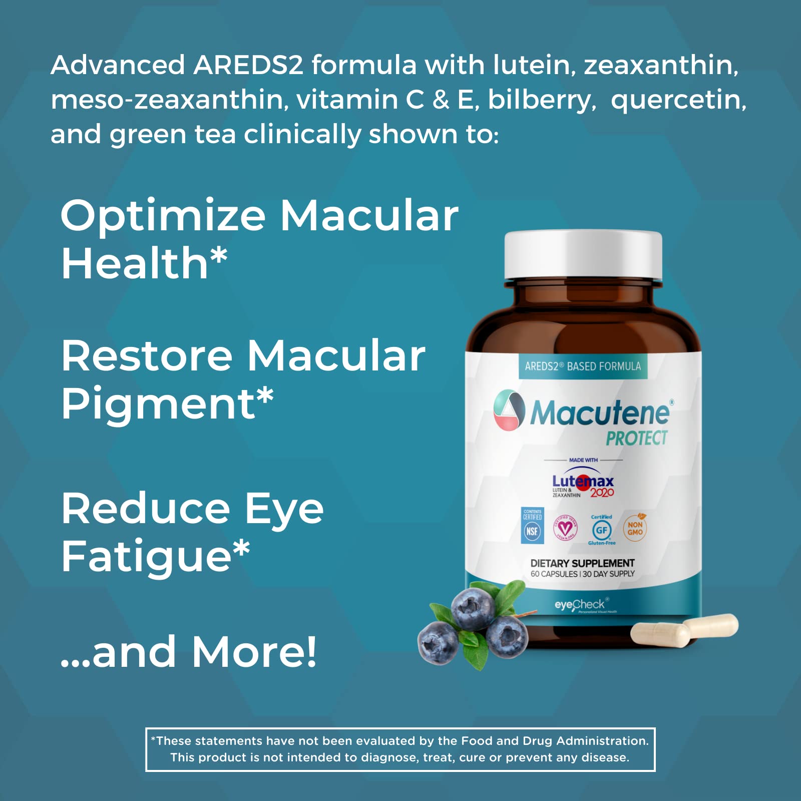 Natural Eye Health Vitamins with Bilberry Zeaxanthin Lutein - Macular Supp EyecheckUS supplements
