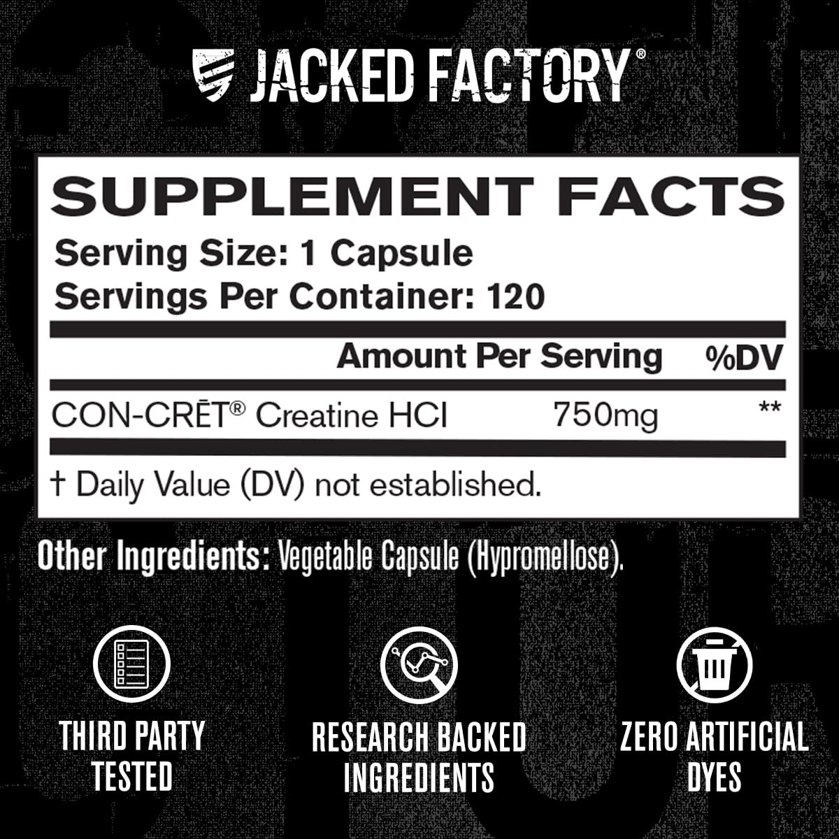 Jacked Factory Creatine HCl Capsules - CON CRET Creatine Pills 750mg - Lean Muscle Growth & Recovery, Boost Strength & Endurance, No Bloating or Cramps - 120 Capsules Jacked FactoryAu supplements