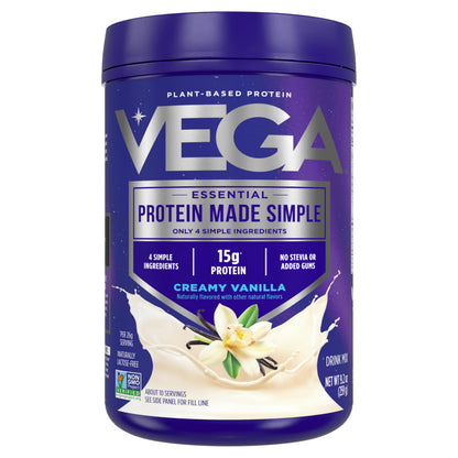 Vega Protein Made Simple Protein Powder, Vanilla - Stevia Free, Vegan, Plant Based, Healthy, Gluten Free, Pea Protein for Women and Men, 9.2 oz (Packaging May Vary) VegaUS supplements