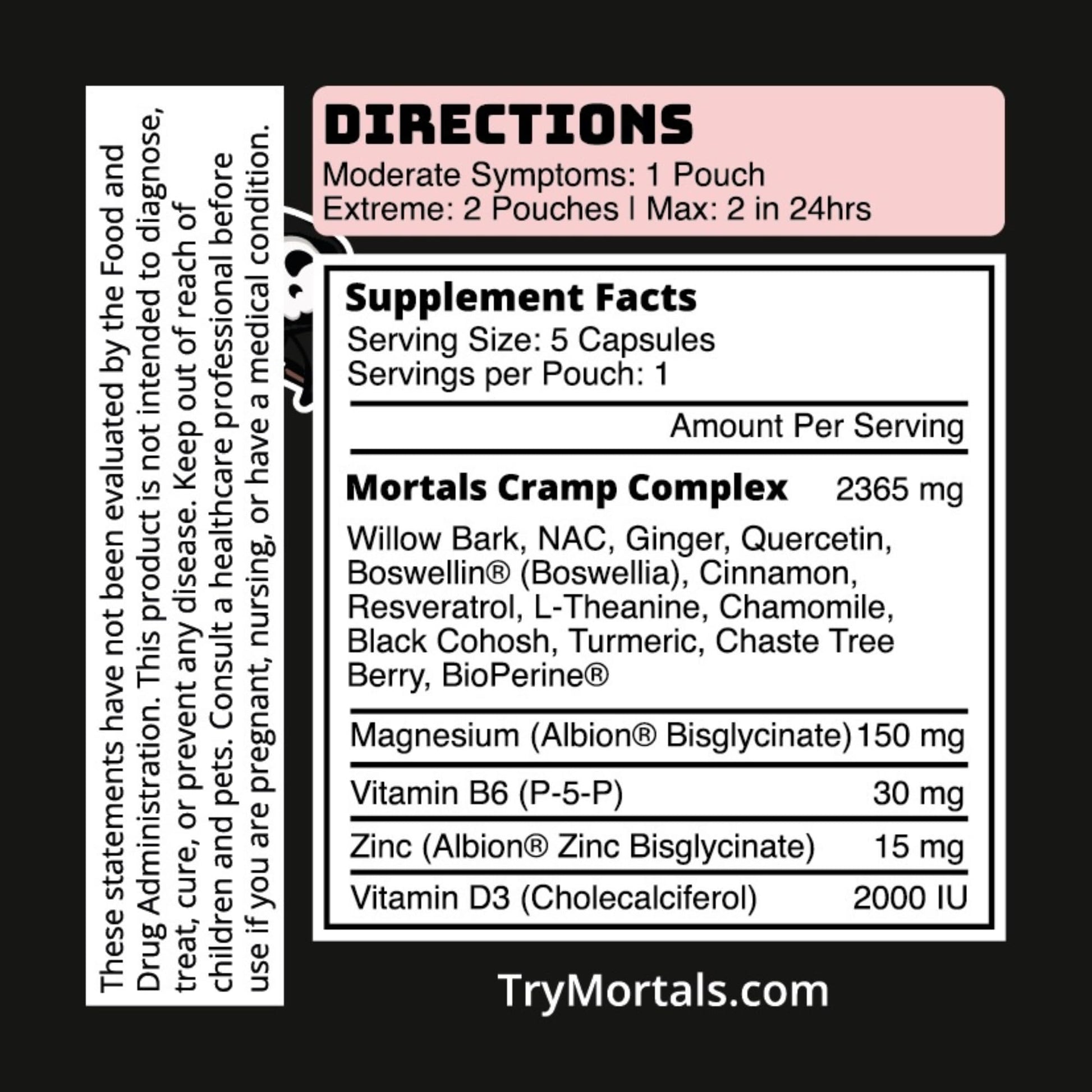 Mortals Cramp Crusher, Supports Bloating Relief for Women, Chasteberry, Magnesium Bisglycinate, Vitamin B6, Black Cohosh, Women's Hormone Balance Supplement, PMS Relief, (50 Capsules) MortalsAu supplements
