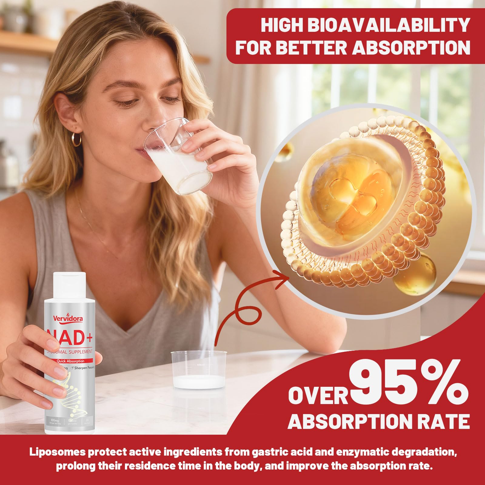 Vervidora Liposomal NAD+ Supplement, NAD+ Liquid Supplement with High Absorption for Anti-Aging, Cellular Health, Enhance Focus, Energy&Metabolism Support, Liposomal NAD+ Supplements for Women& Men VervidoraAu supplements