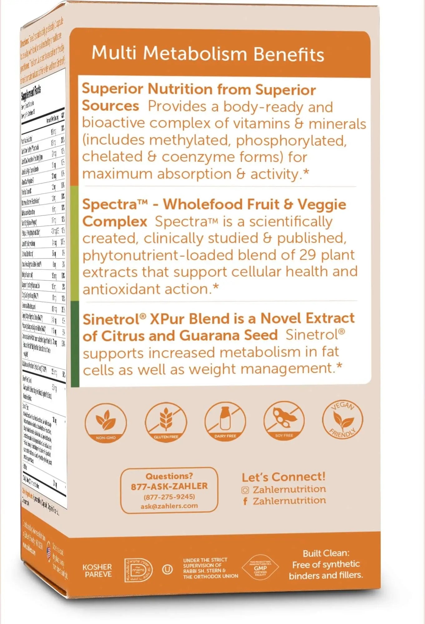 Zahler Multivitamin Metabolism + Weight Management Support for Women and Men with Iron, Certified Kosher, 60 Capsules ZahlerAu supplements